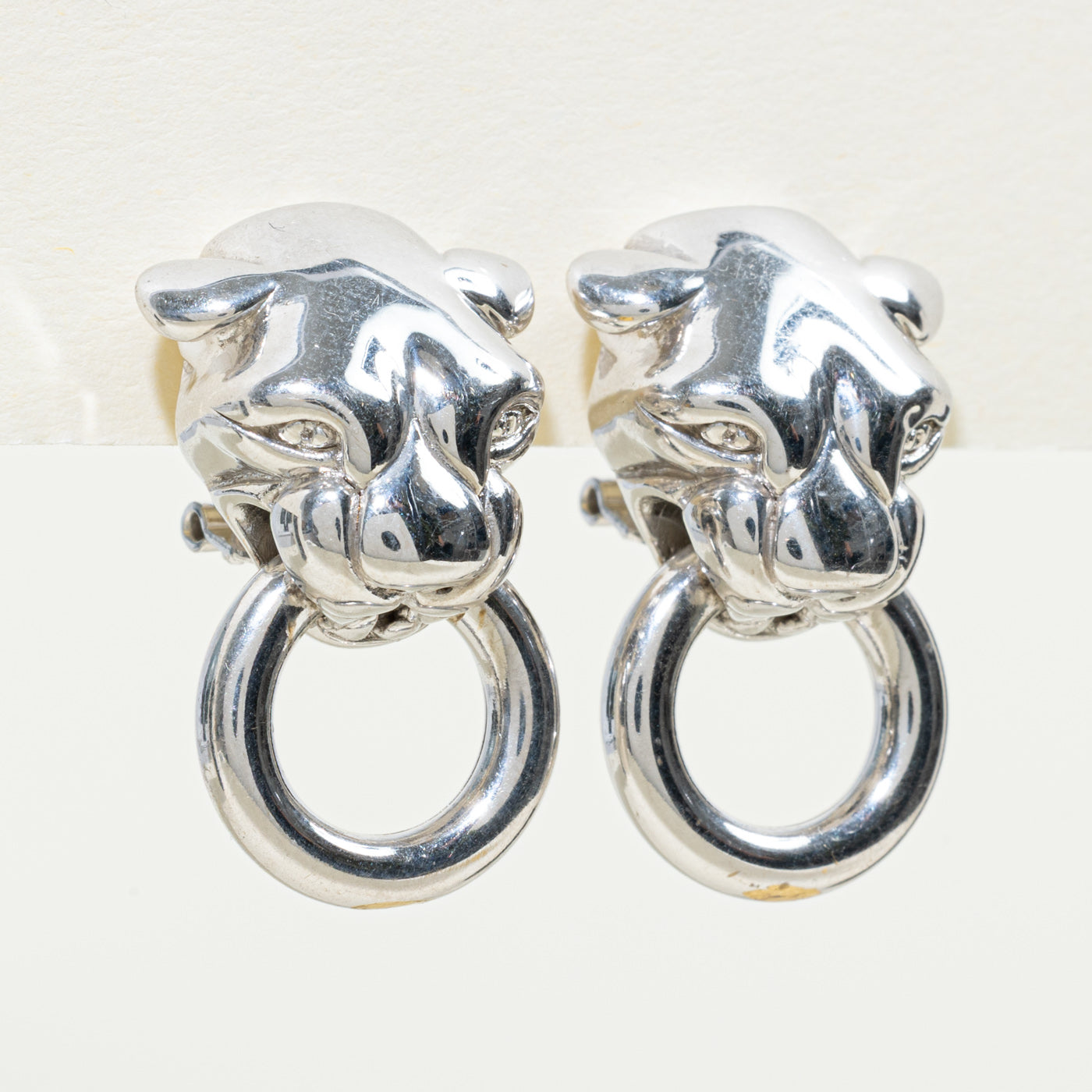 18k White Gold Jaguar Door Knocker Earrings