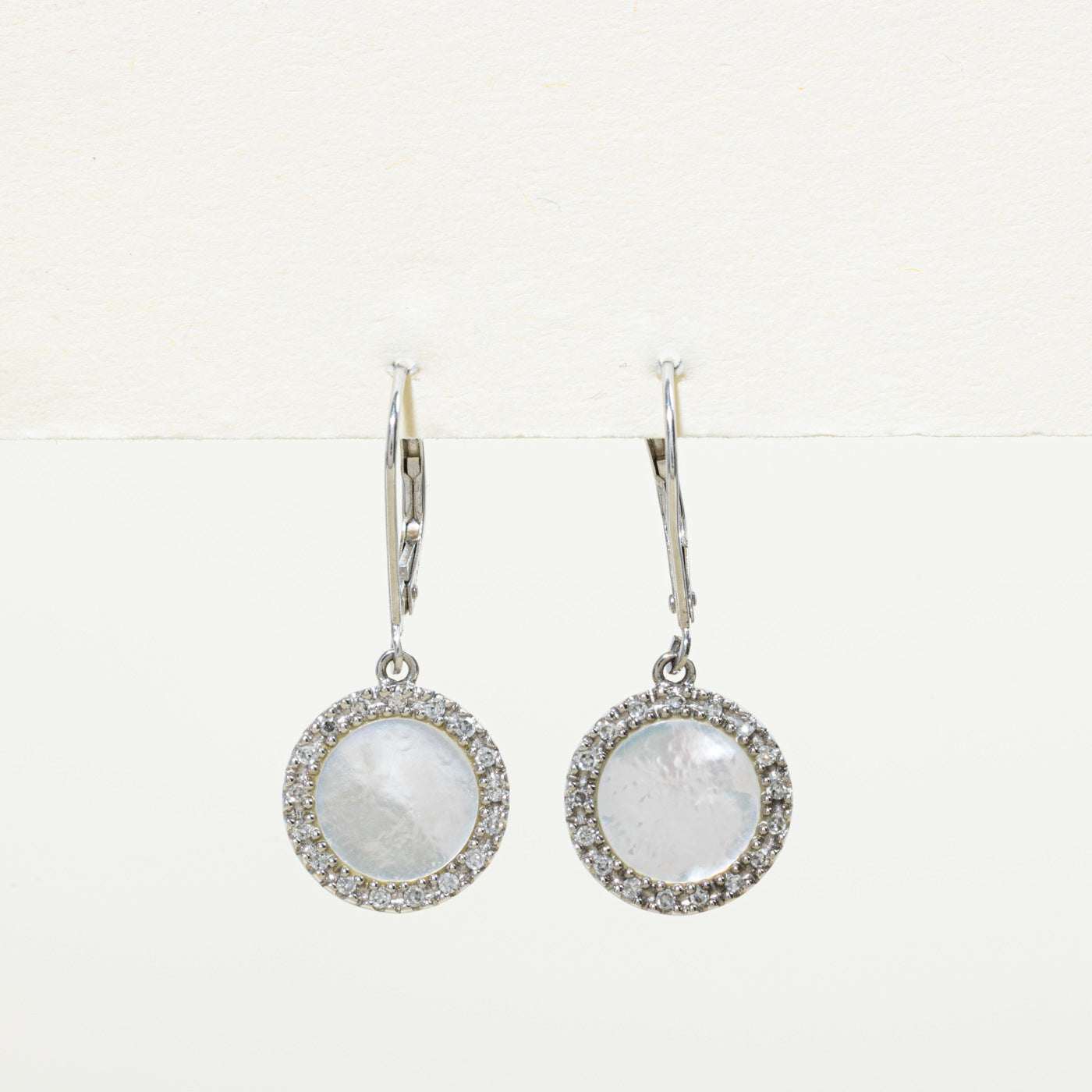 Mother of Pearl & Diamond Halo Drop Earrings | 1.00ctw, 0.07ctw |