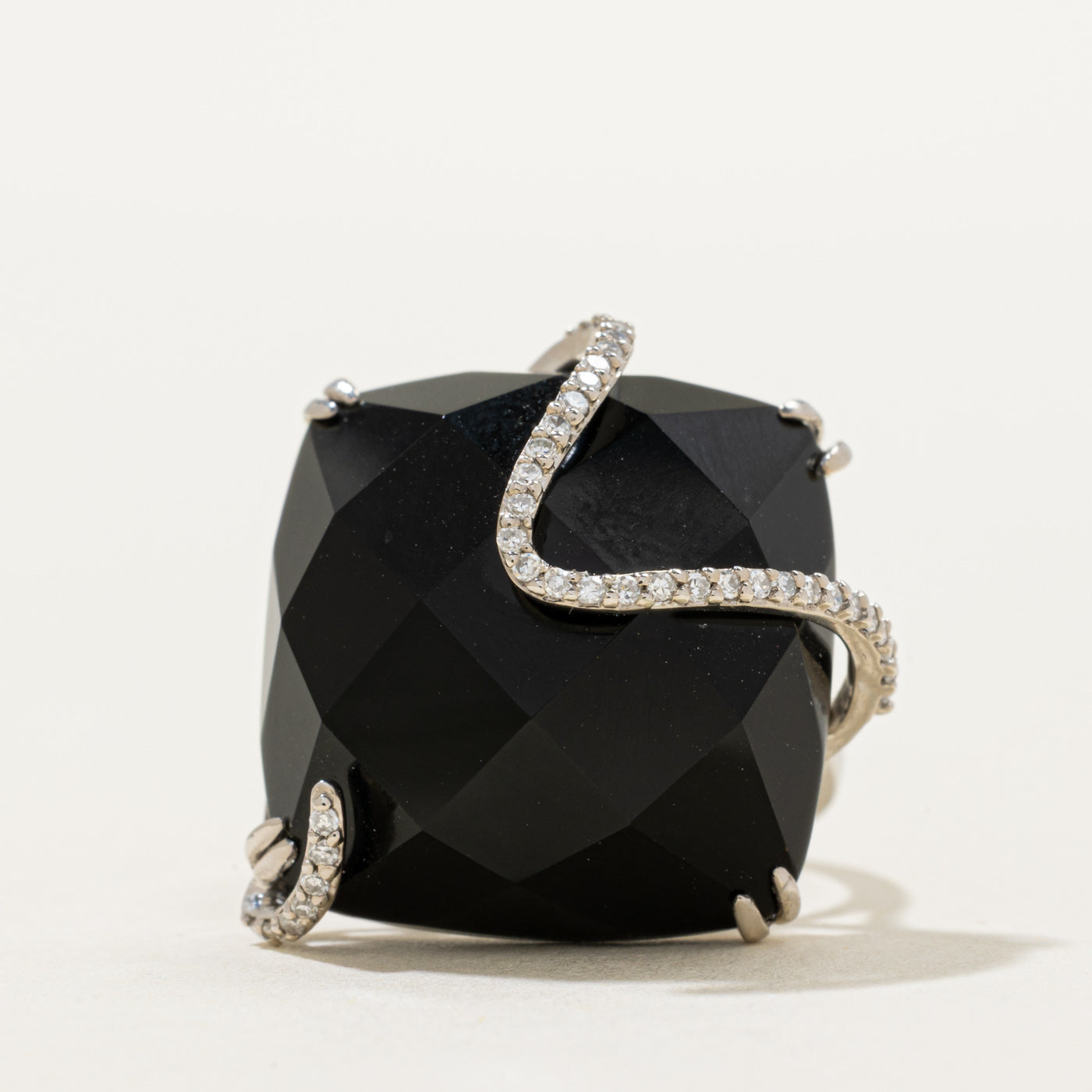 Onyx & Diamond Cocktail Ring | 28.00ct, 0.08ctw | SZ 7