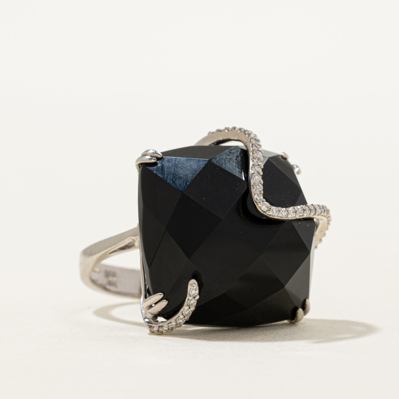 Onyx & Diamond Cocktail Ring | 28.00ct, 0.08ctw | SZ 7