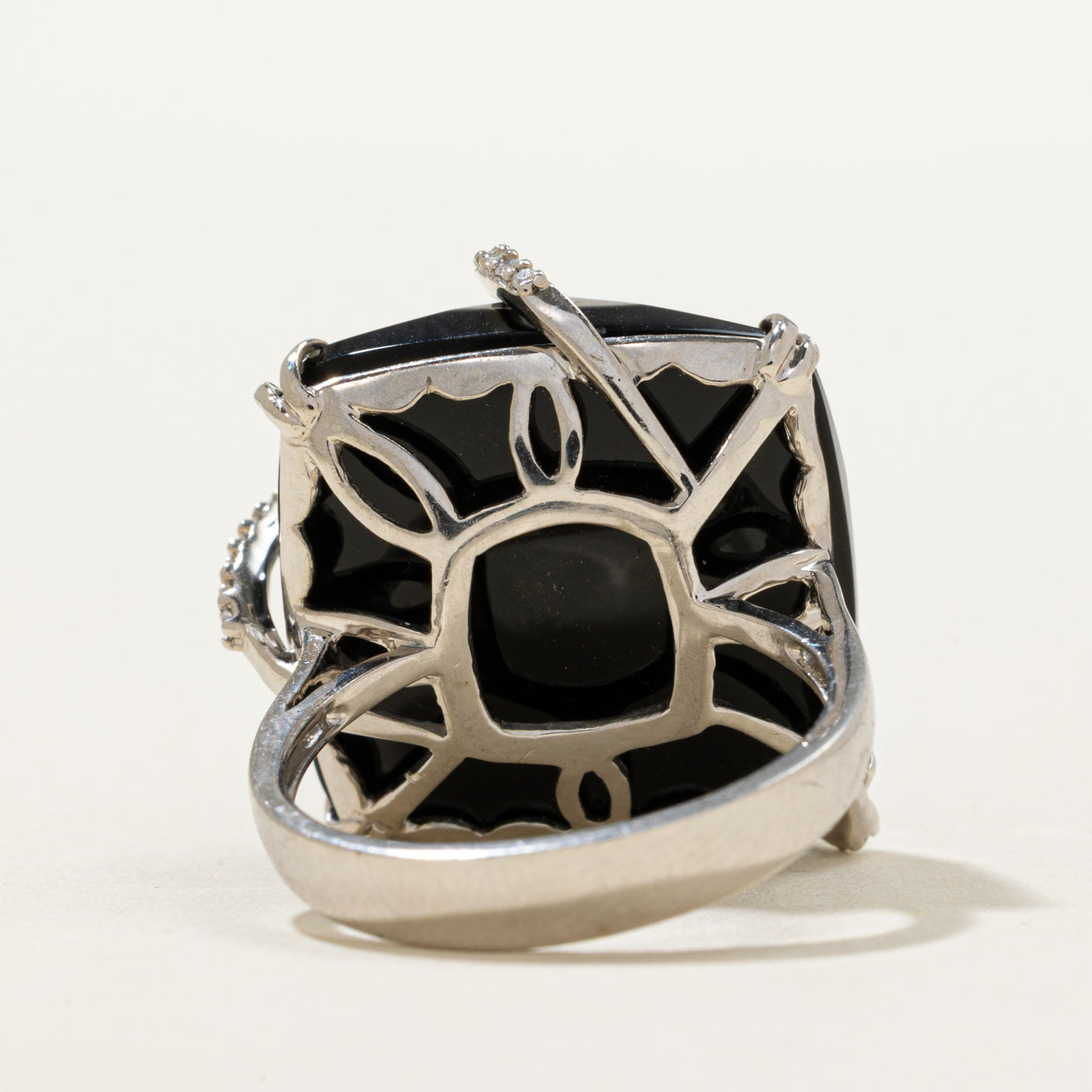 Onyx & Diamond Cocktail Ring | 28.00ct, 0.08ctw | SZ 7