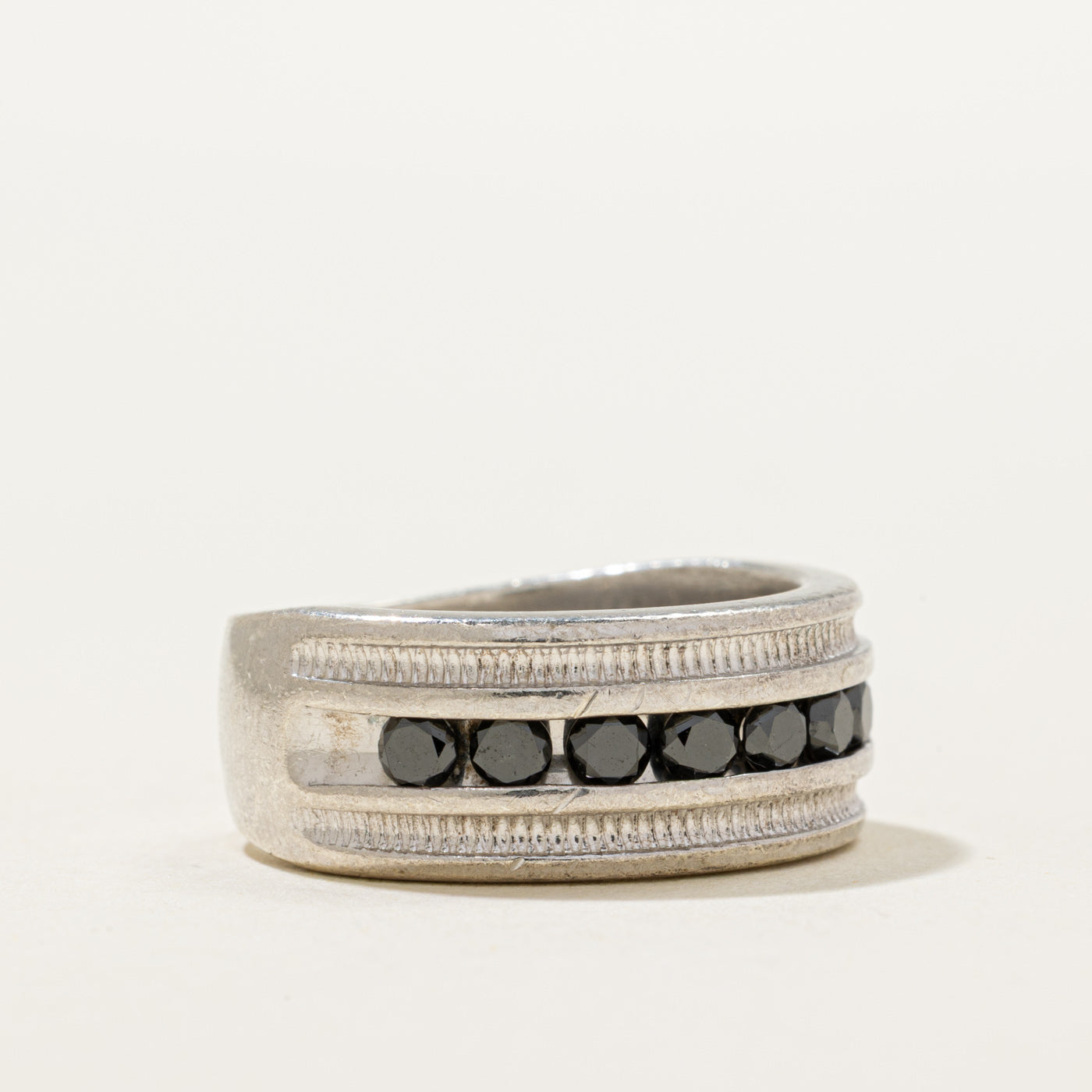 Channel Set Semi Eternity Black Diamond Ring | 0.90ctw | SZ 8.25