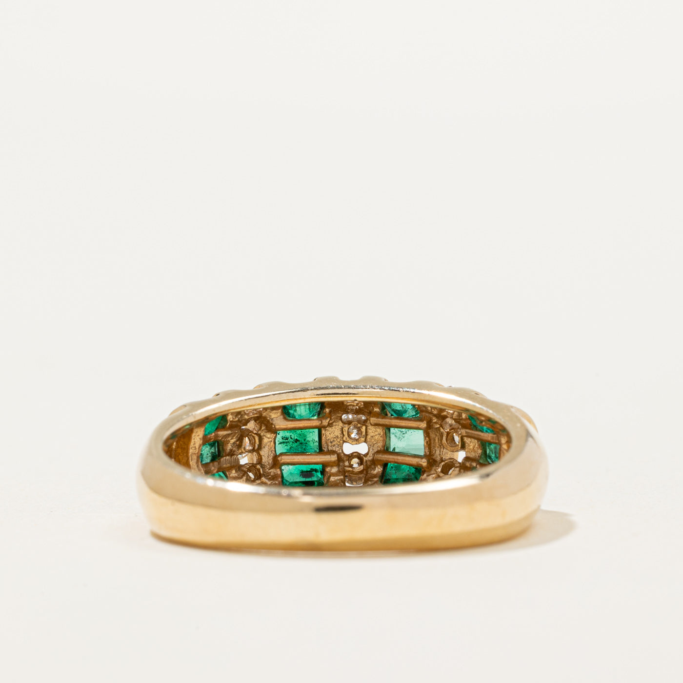 Multi Column Emerald & Diamond Dome Ring | 0.81ctw, 0.20ctw | SZ 9