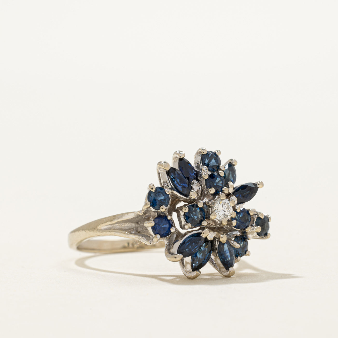 Sapphire & Diamond Cluster Cocktail Ring | 1.10ctw, 0.06ct | SZ 8.25