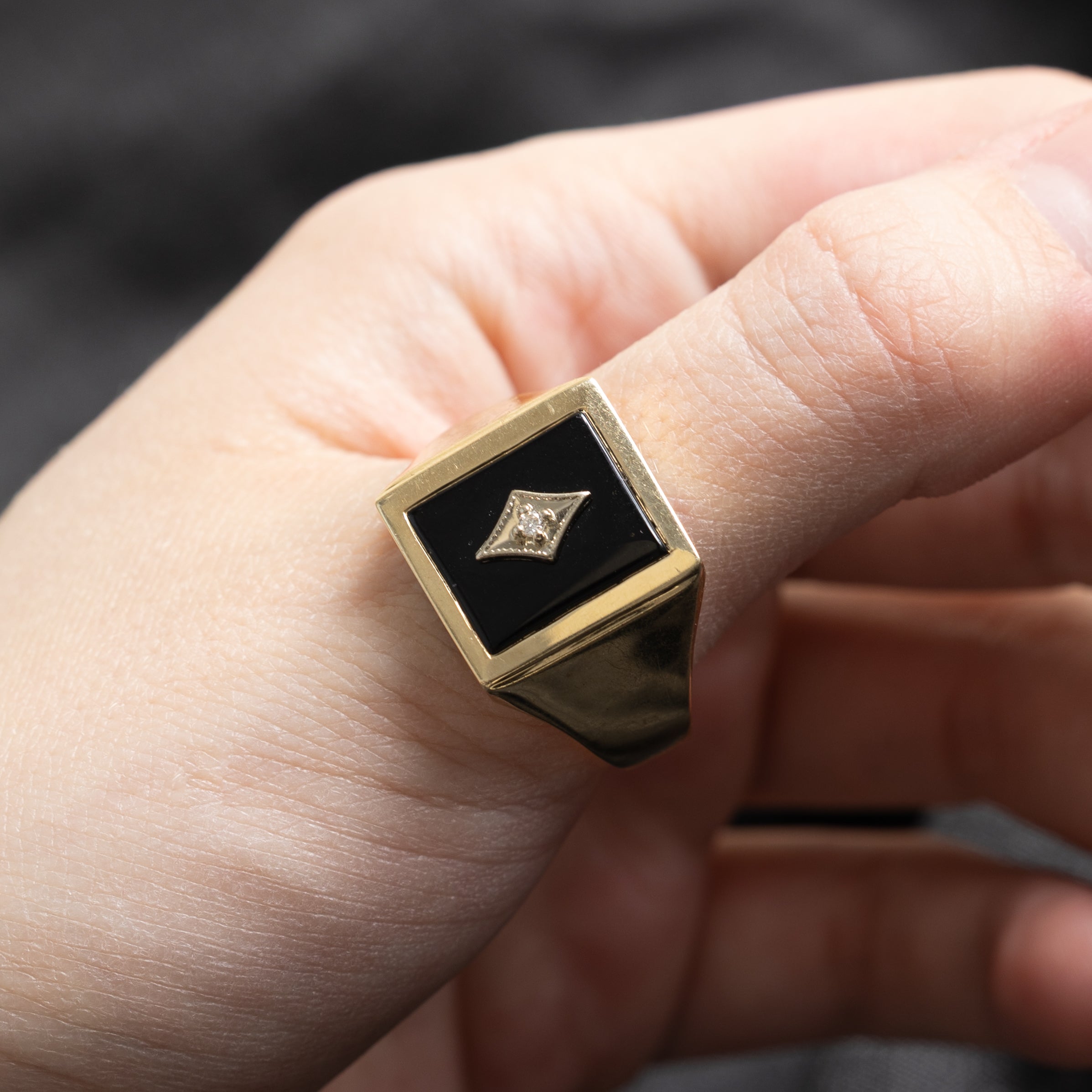 Onyx & Diamond Cocktail Ring | 2.50ct, 0.02ct | SZ 13.5