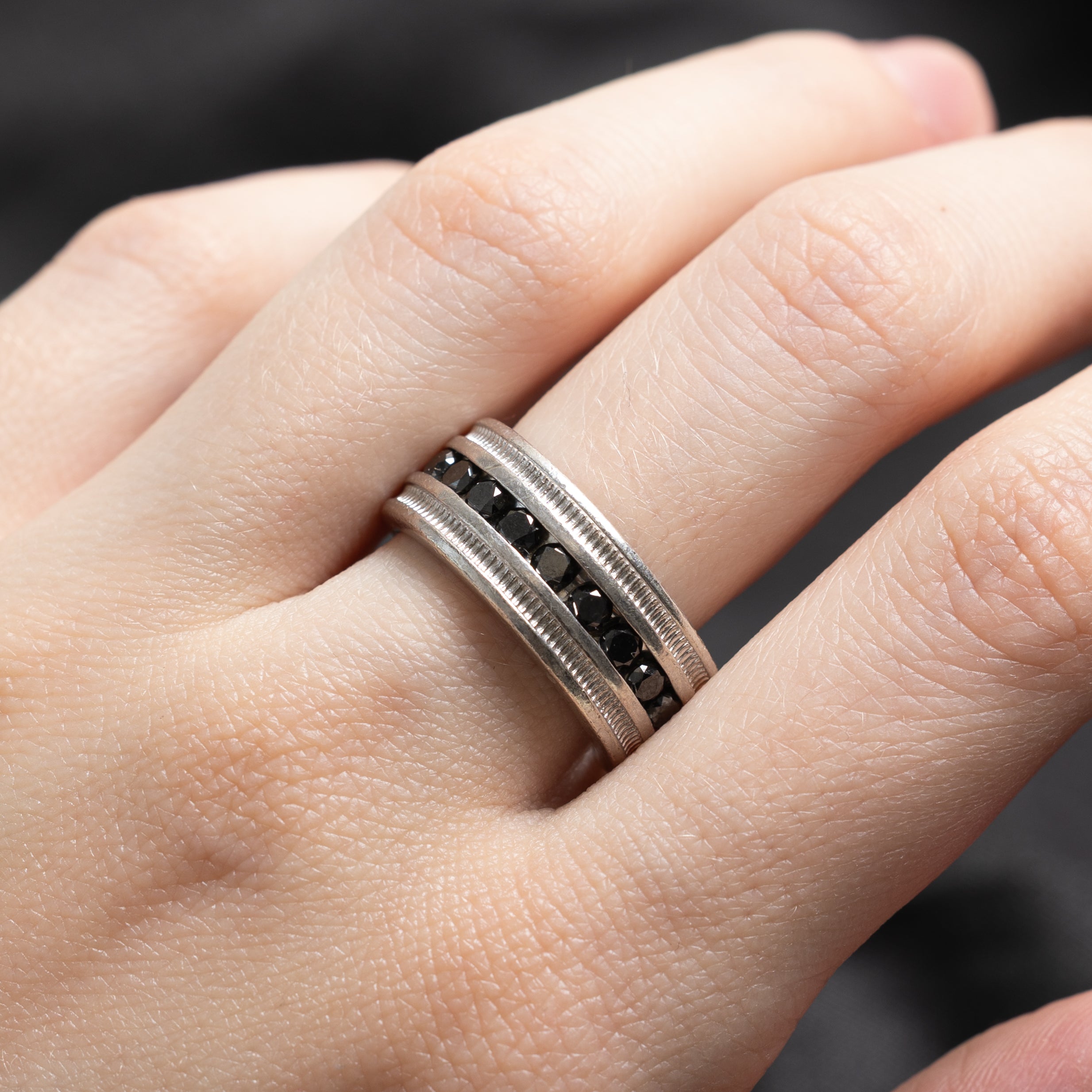 Channel Set Semi Eternity Black Diamond Ring | 0.90ctw | SZ 8.25