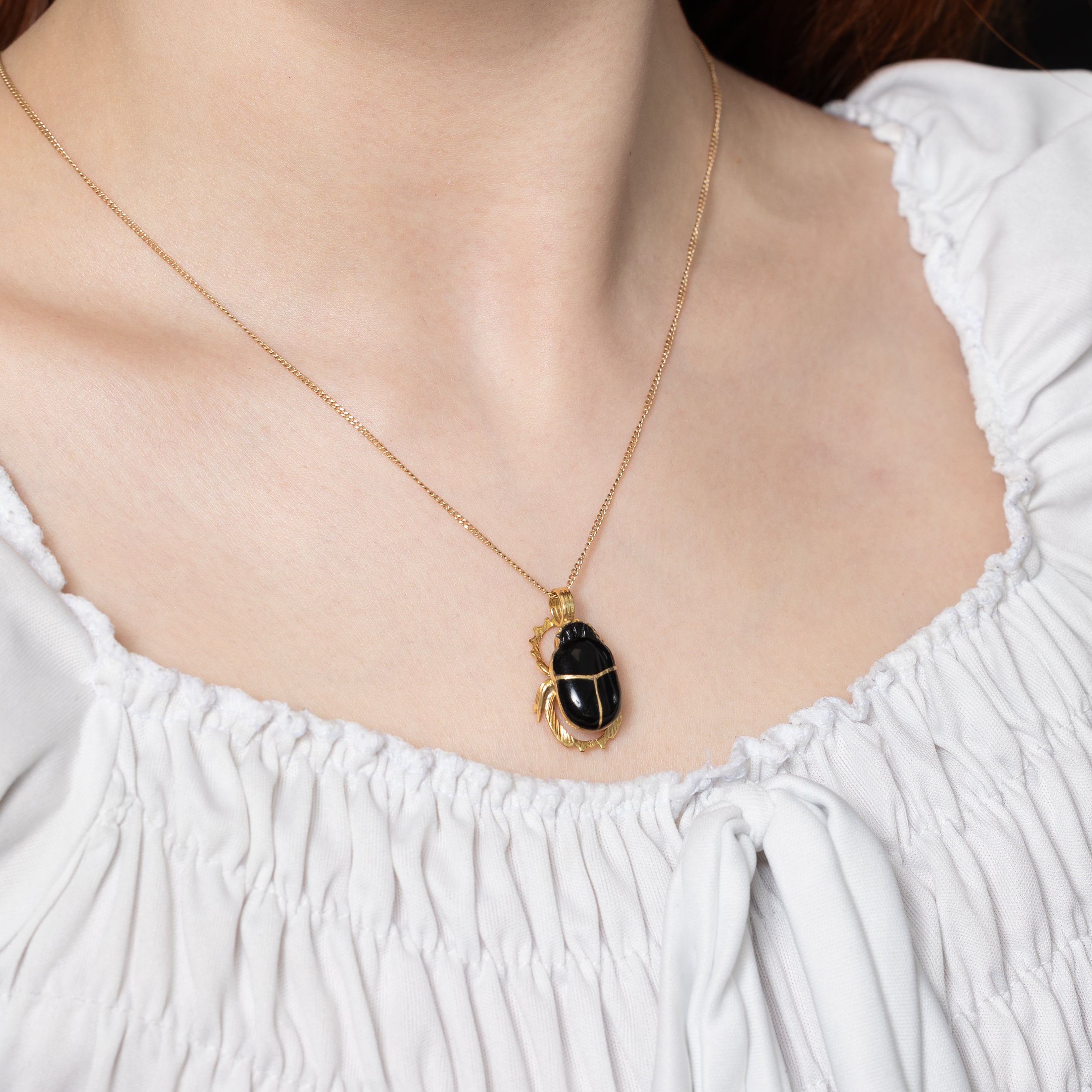18k Yellow Gold & Enamel Egyptian Scarab Pendant