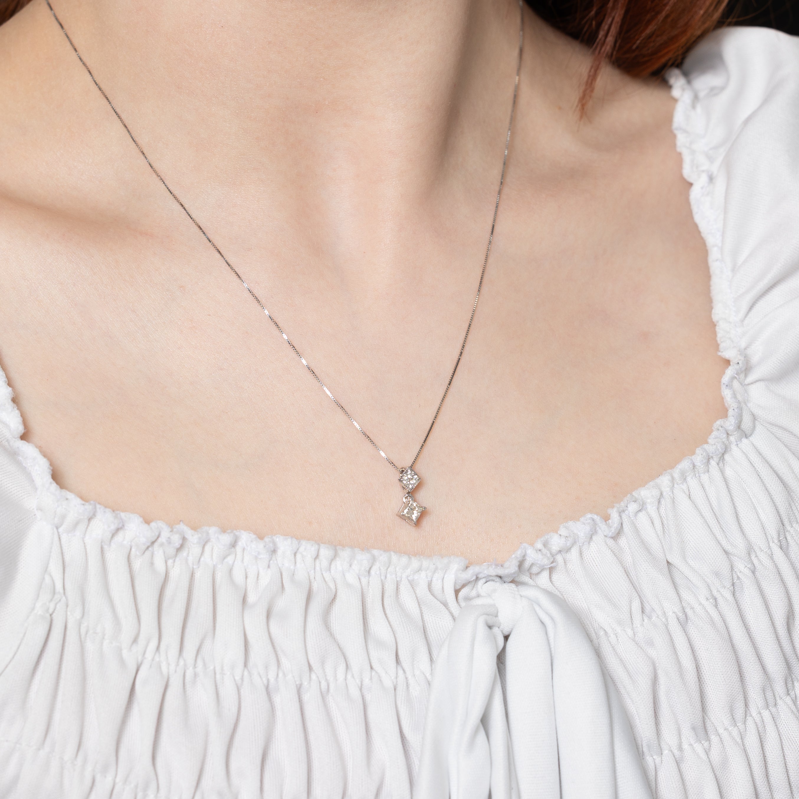 Princess Cut Diamond Drop Pendant Necklace | 0.43ct | 18"