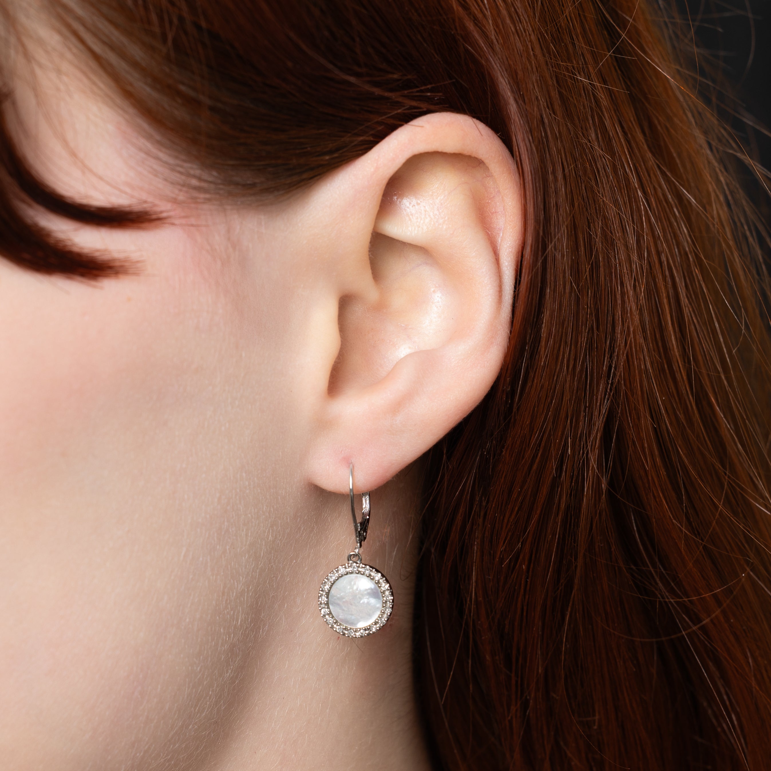 Mother of Pearl & Diamond Halo Drop Earrings | 1.00ctw, 0.07ctw |