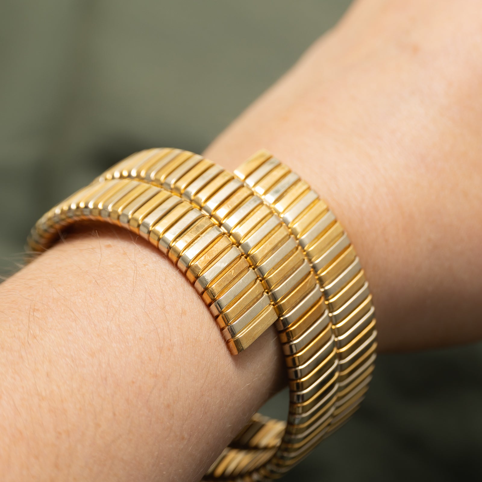 18k Two Tone Gold Fluted Wrap Bracelet | 7.5"