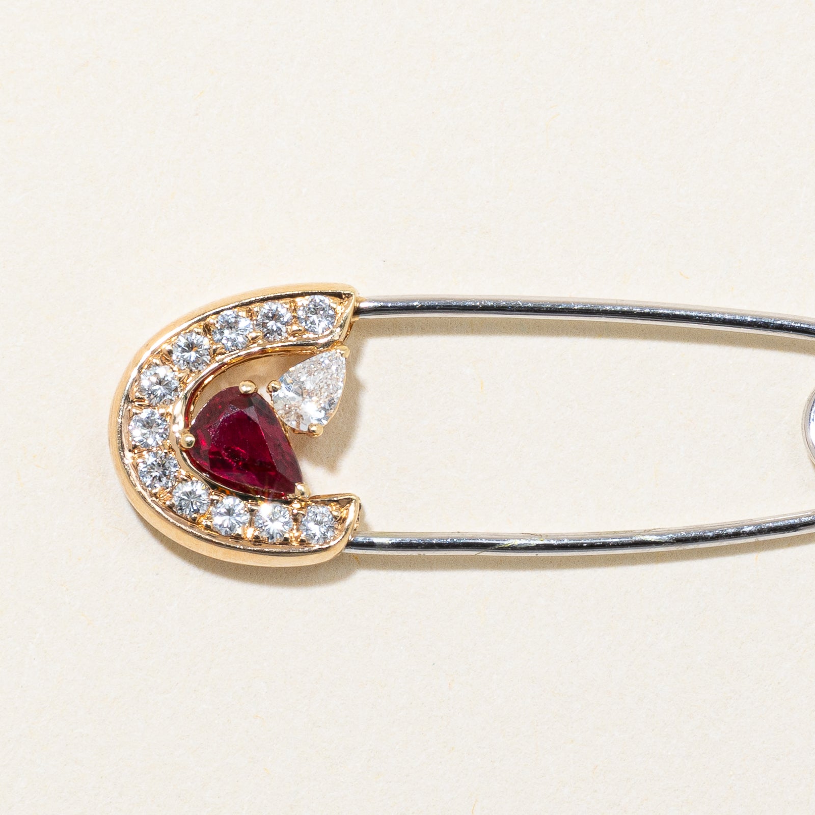 Ruby & Diamond Safety Pin Brooch | 0.30ctw, 0.25ctw |