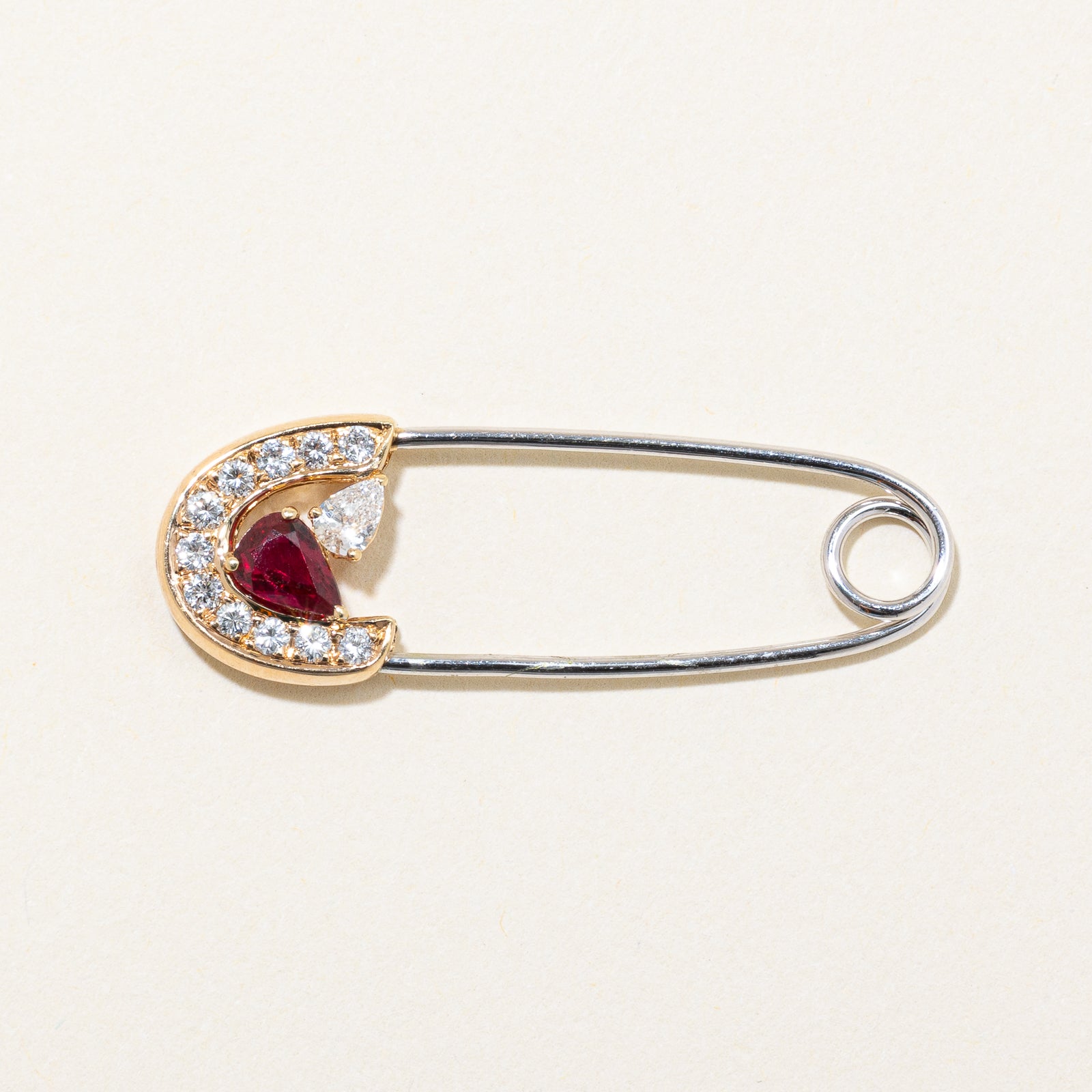 Ruby & Diamond Safety Pin Brooch | 0.30ctw, 0.25ctw |