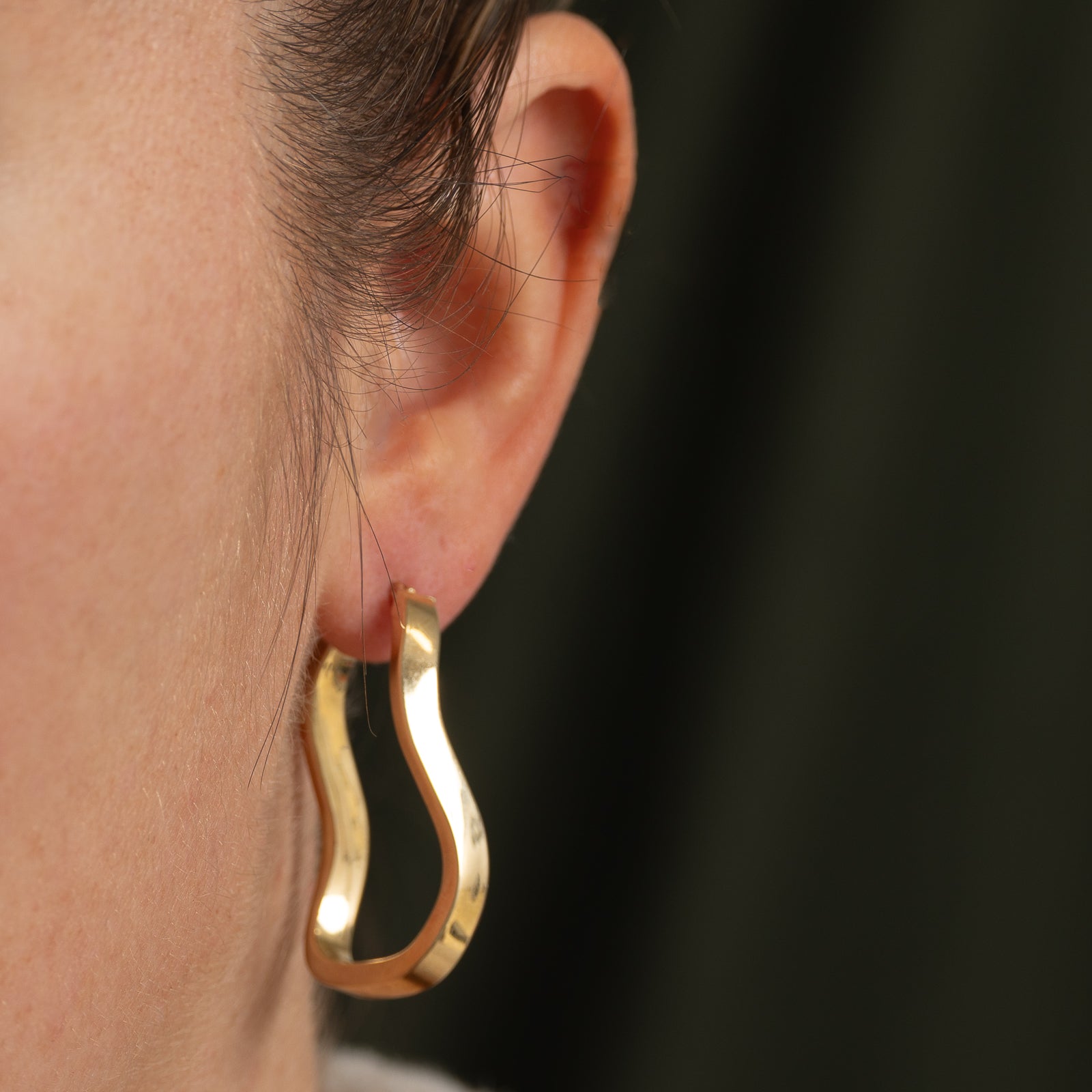 14k Yellow Gold Abstract Hoop Earrings