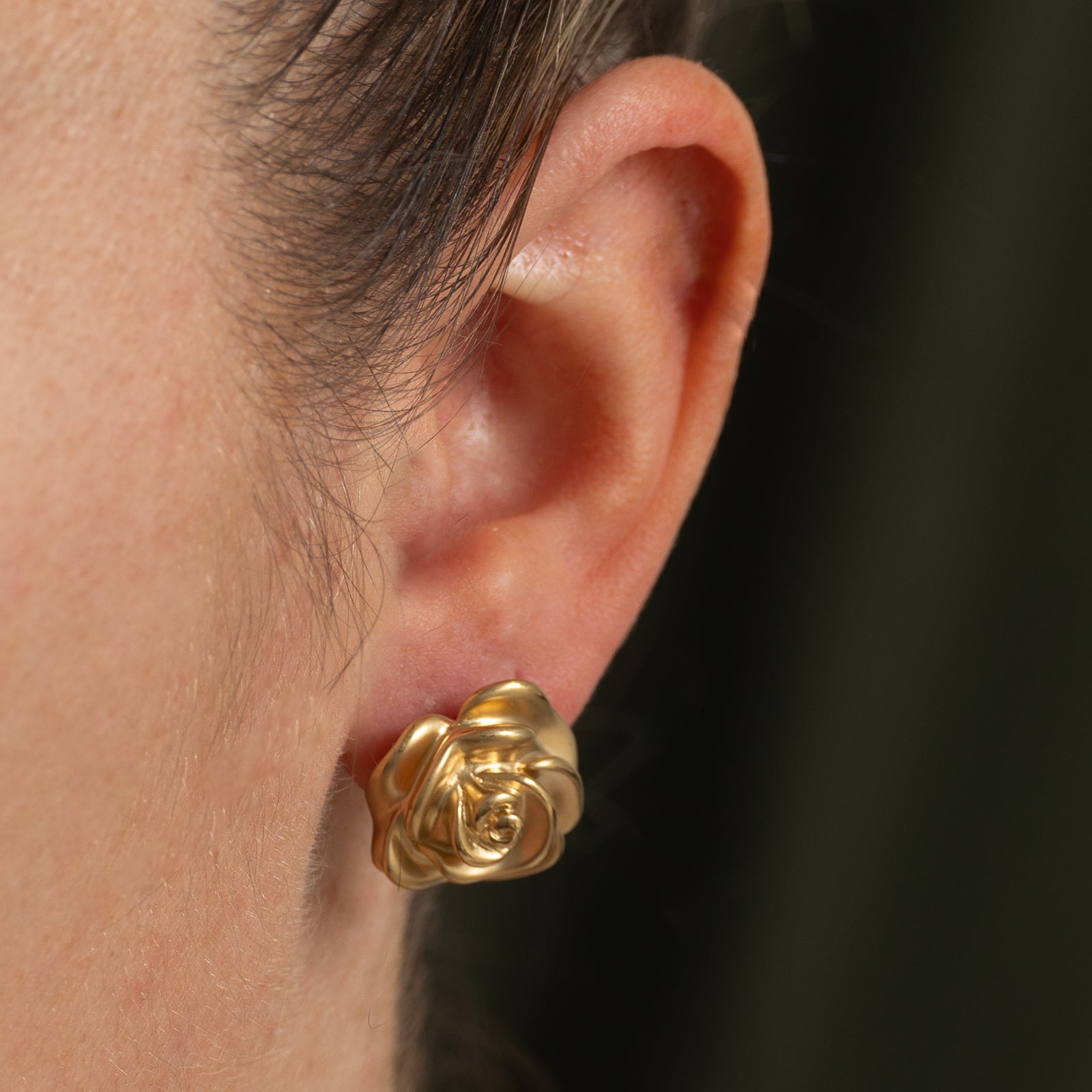 14k Yellow Gold Rose Stud Earrings