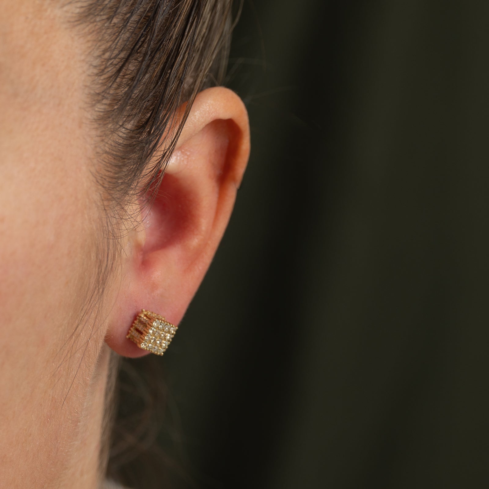Diamond Cube Grid Stud Earrings | 0.60ctw
