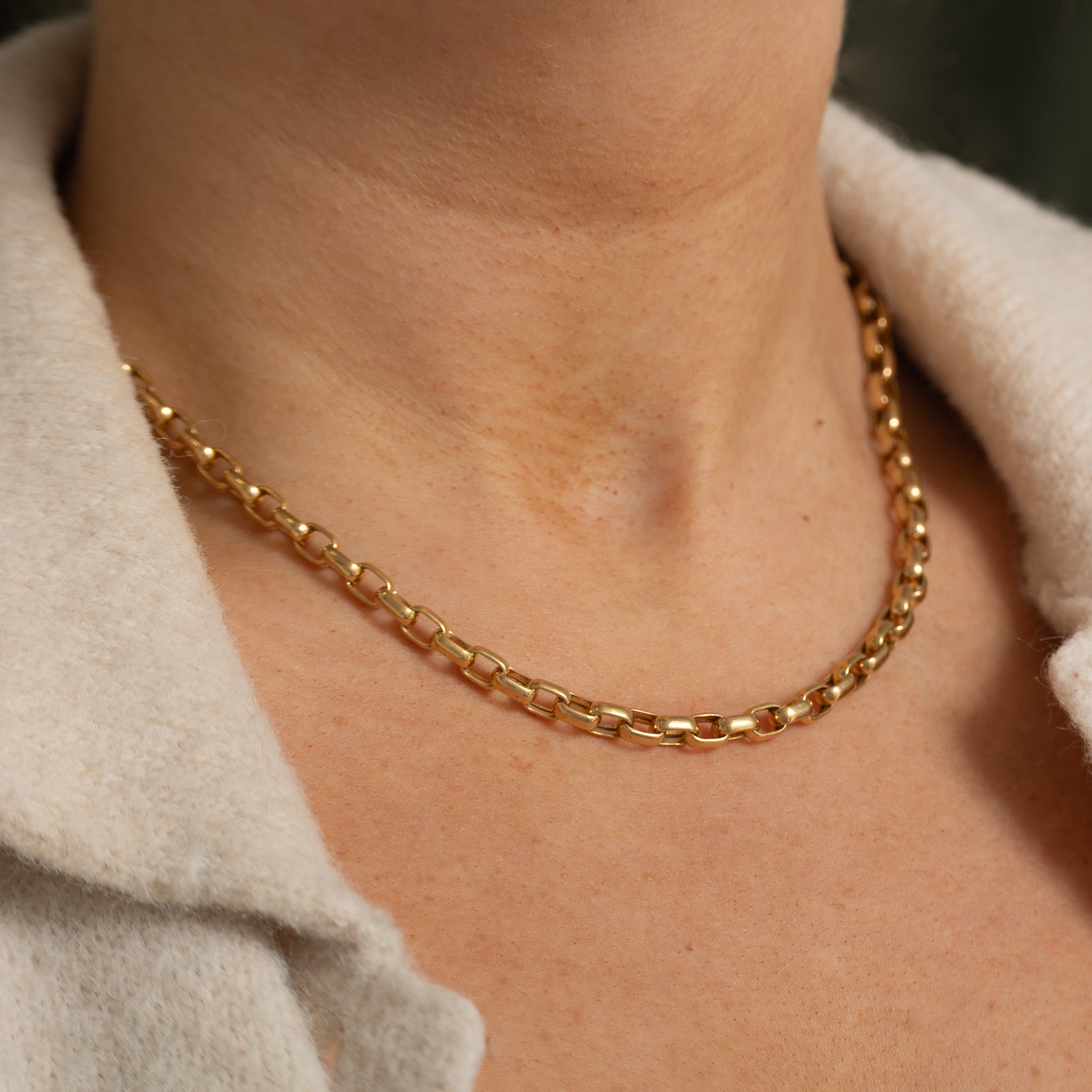 9k Yellow Gold Squared Rolo Link Chain | 5.10mm | 18"