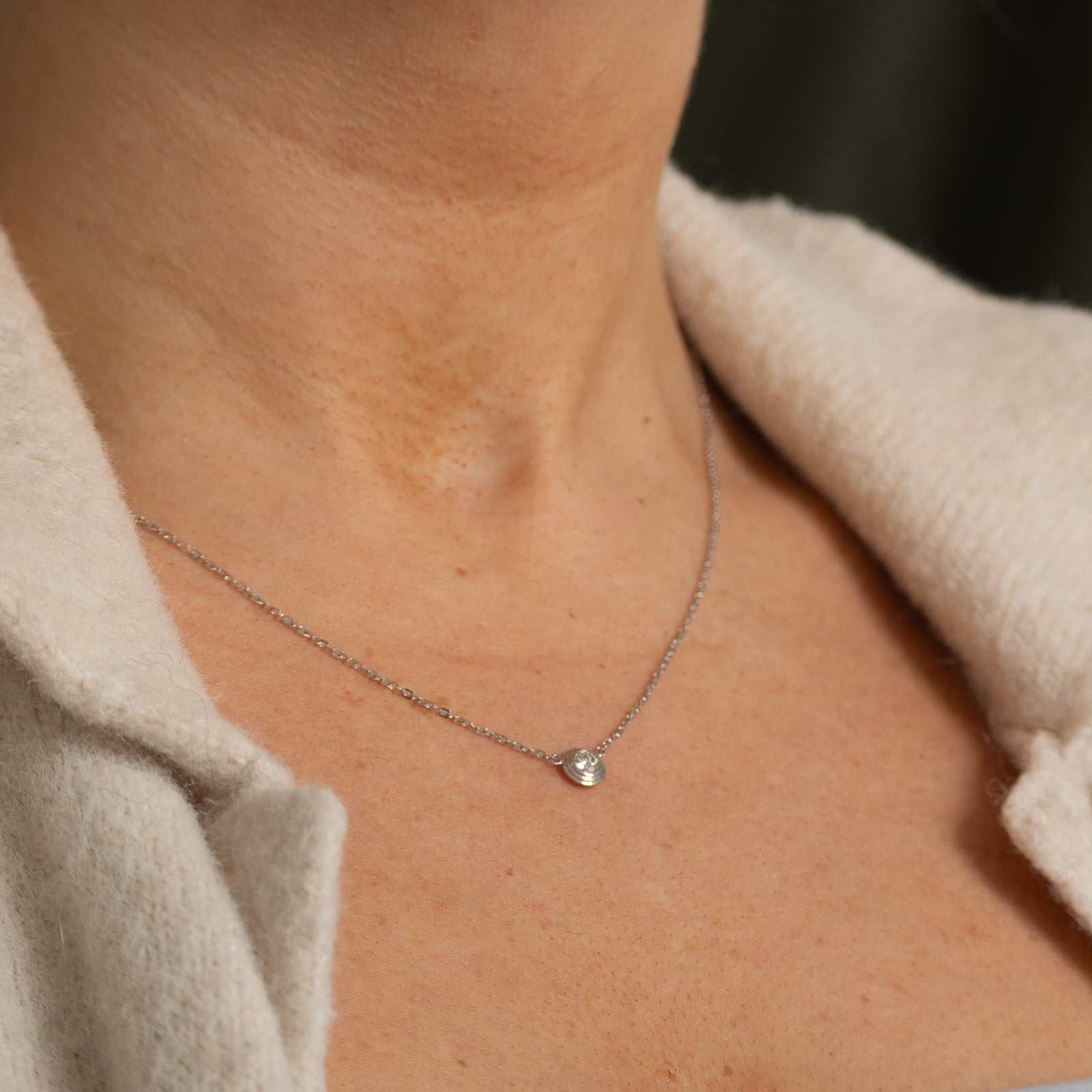 Solitaire Diamond Fixed Pendant Necklace | 0.18ct | 18"