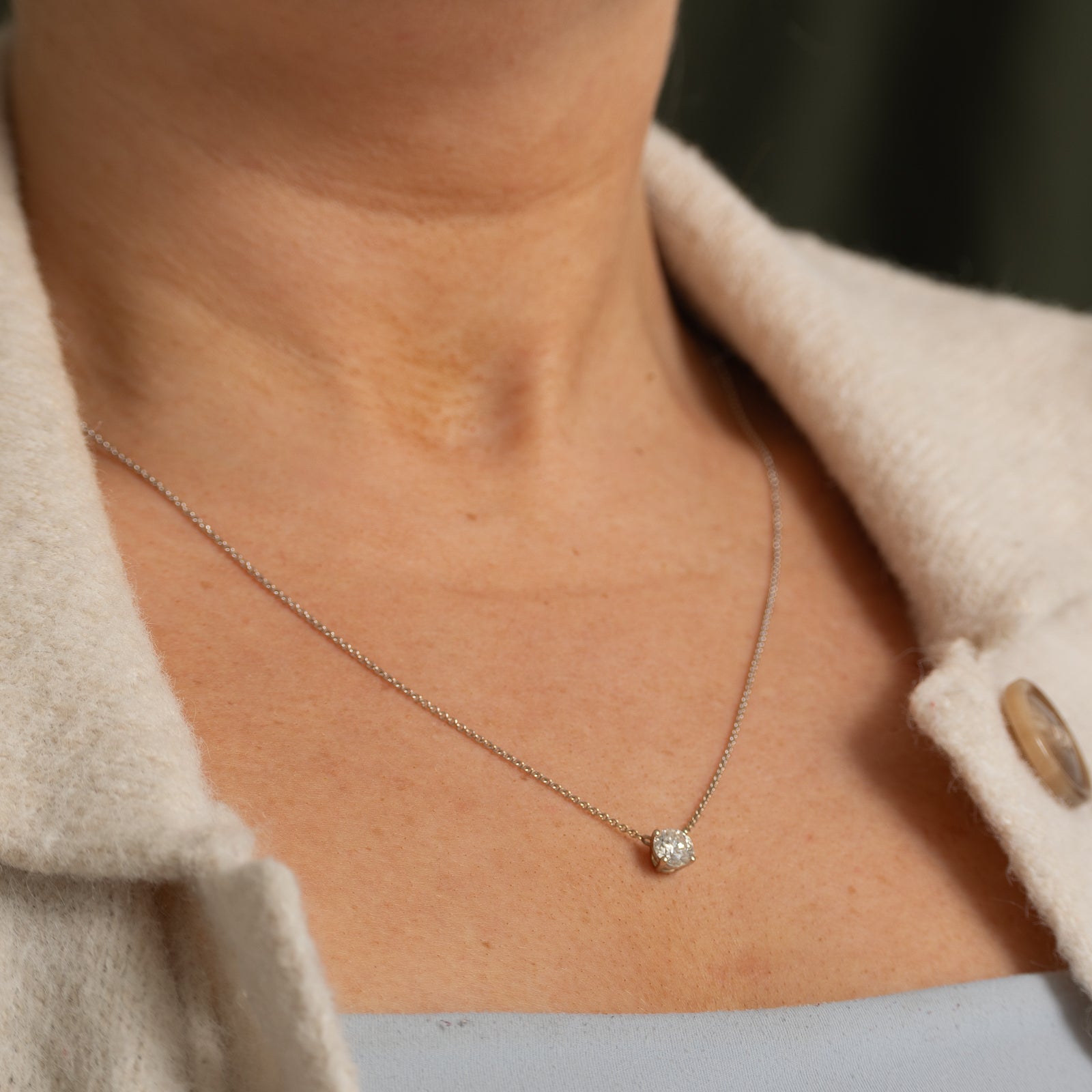 18k Solitaire Diamond Necklace | 0.98ct | 19"