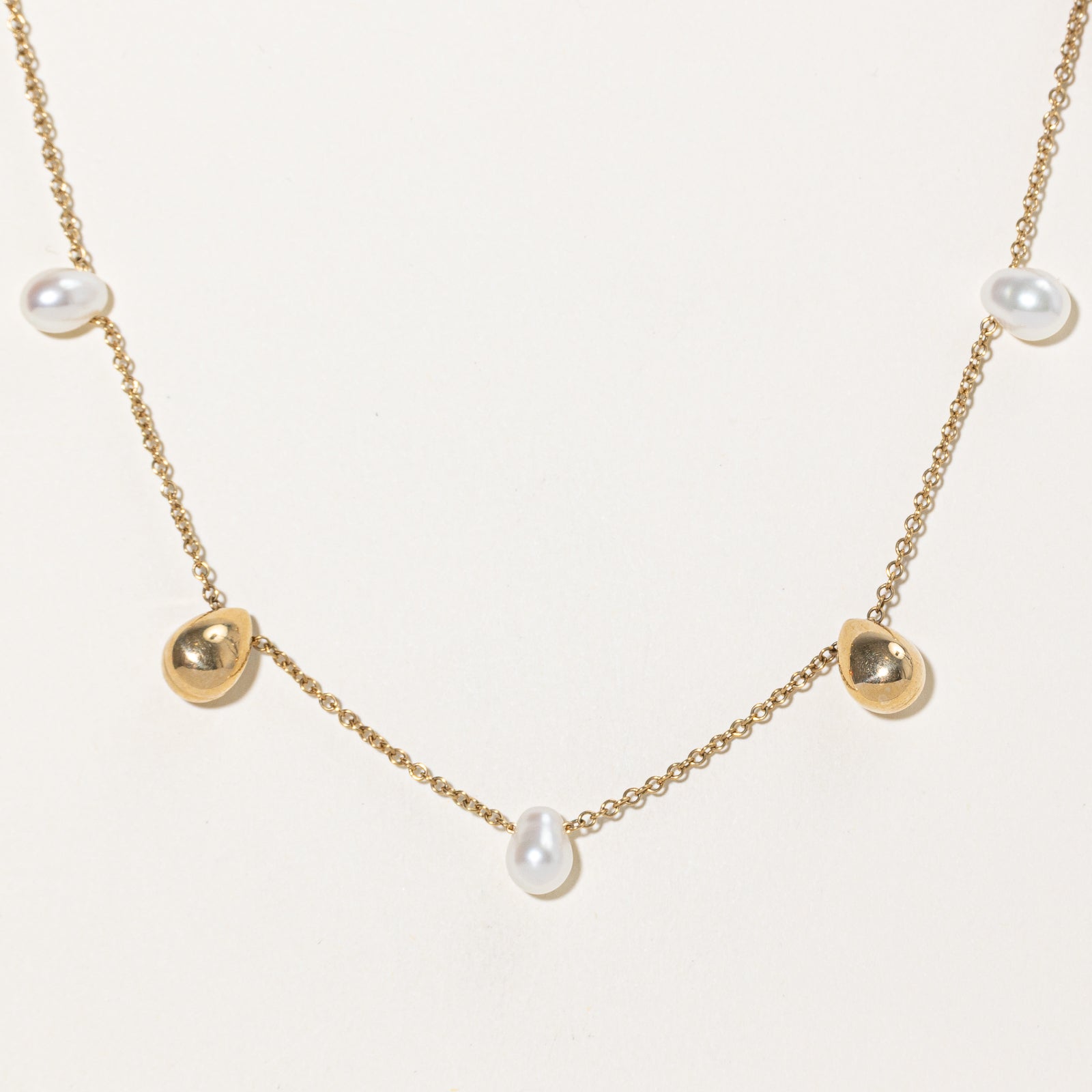Pearl & Gold Bead Necklace | 16.5"