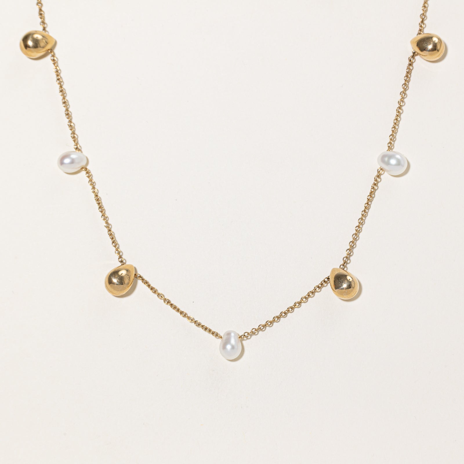 Pearl & Gold Bead Necklace | 16.5"