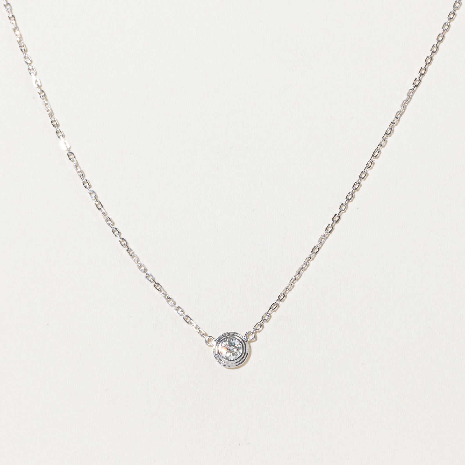 Solitaire Diamond Fixed Pendant Necklace | 0.18ct | 18"