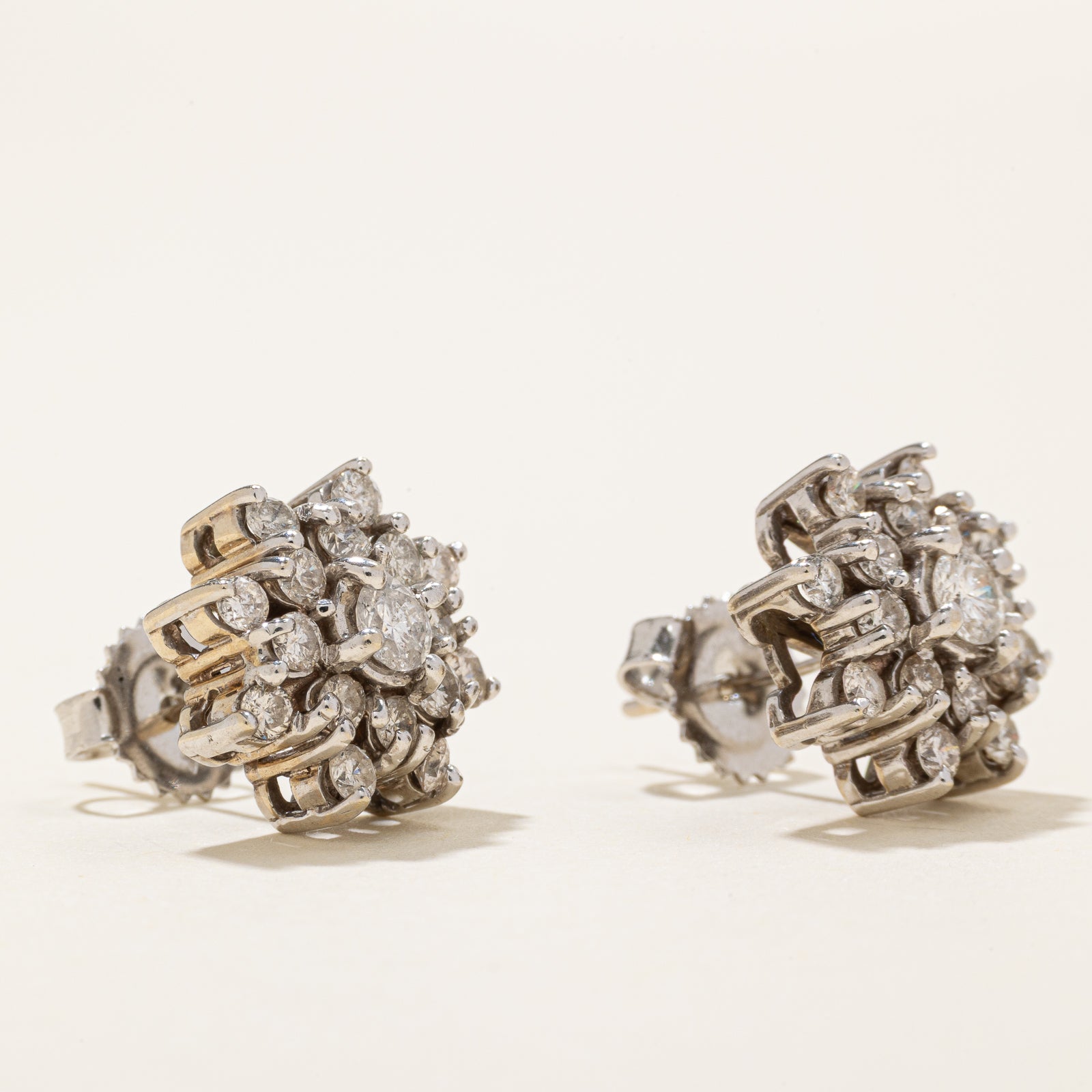 Diamond Cluster Petal Stud Earrings | 1.20ctw