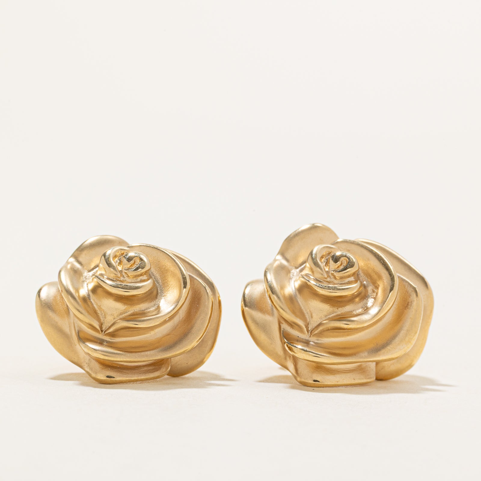 14k Yellow Gold Rose Stud Earrings