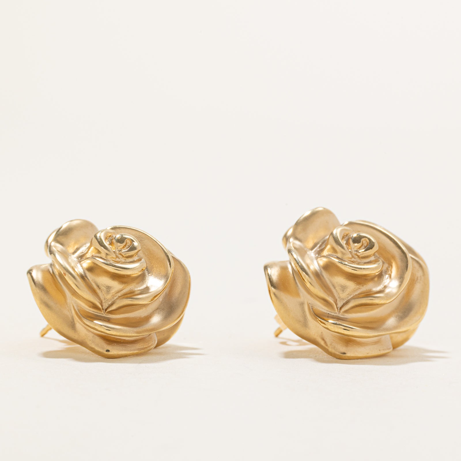 14k Yellow Gold Rose Stud Earrings