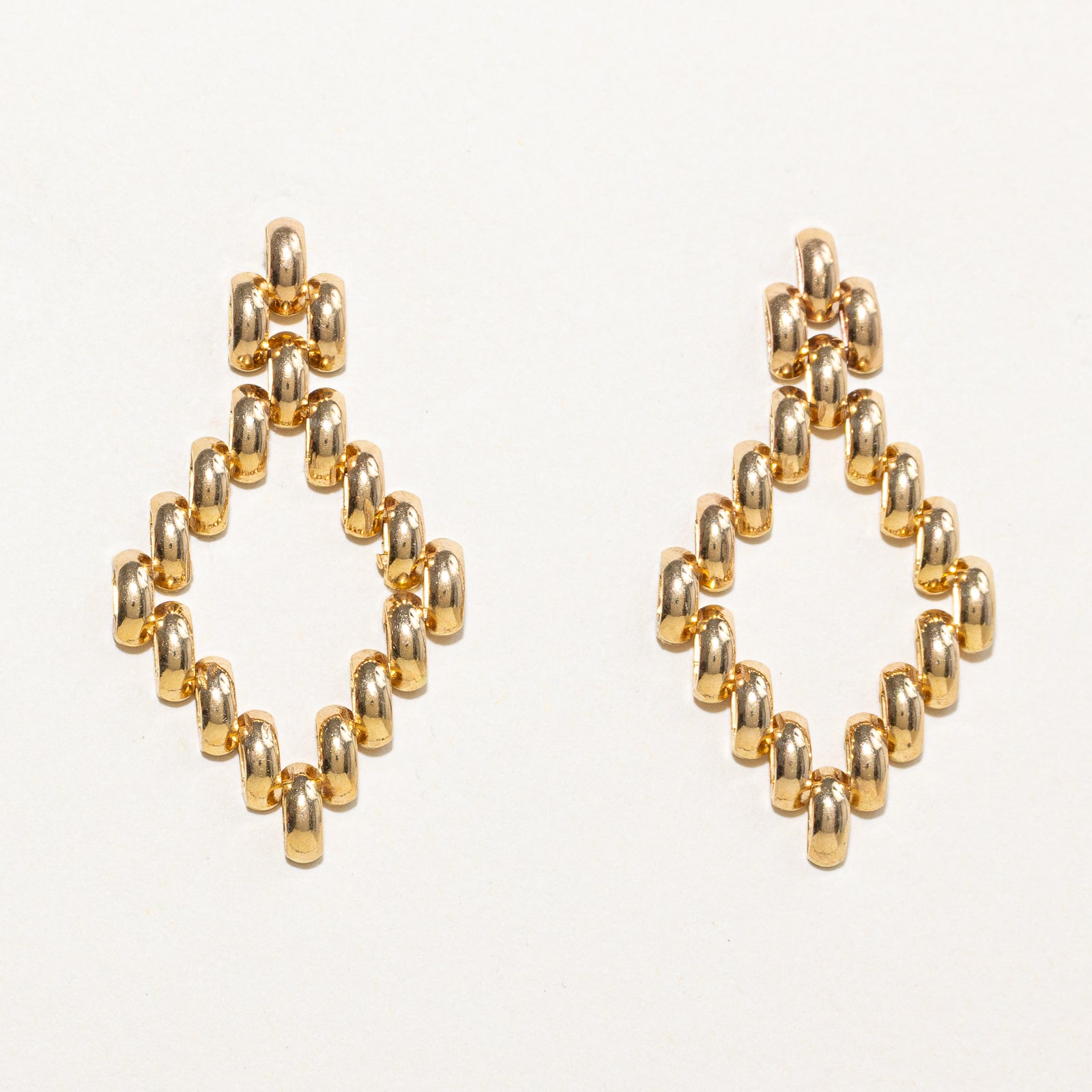 14k Yellow Gold Rhombus Drop Earrings