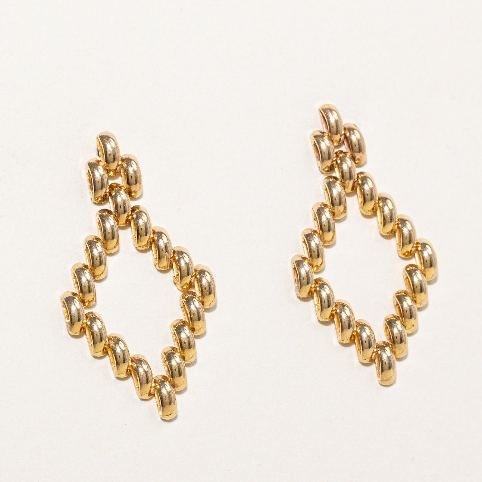 14k Yellow Gold Rhombus Drop Earrings