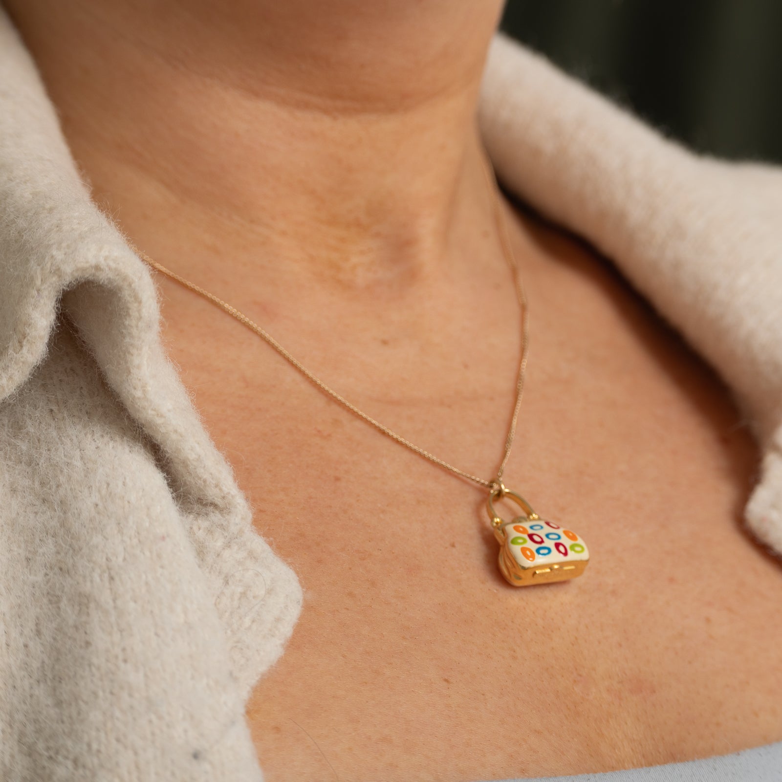 14k Yellow Gold Enamel Purse Charm