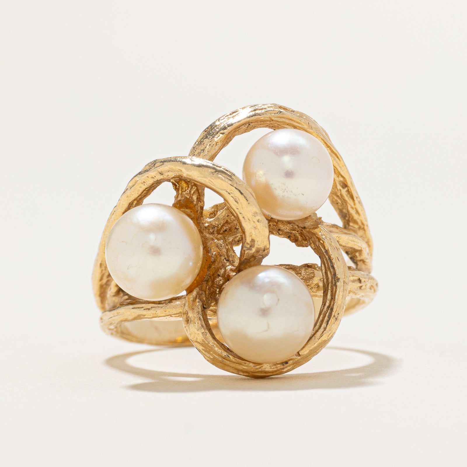 Three Stone Pearl Cocktail Ring | SZ 5.75