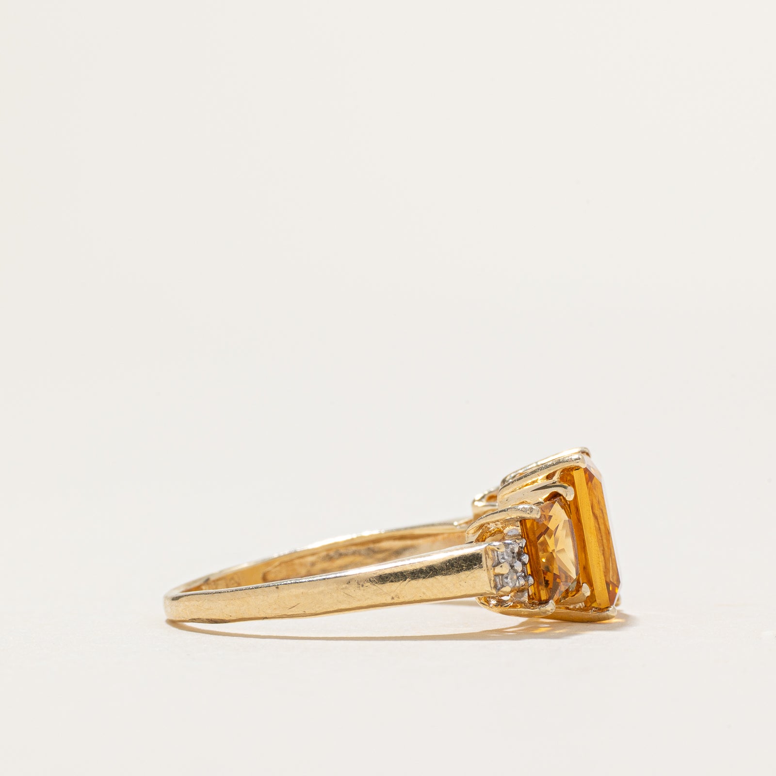 Three Stone Citrine & Diamond Ring | 2.35ctw, 0.01ctw | SZ 7.5