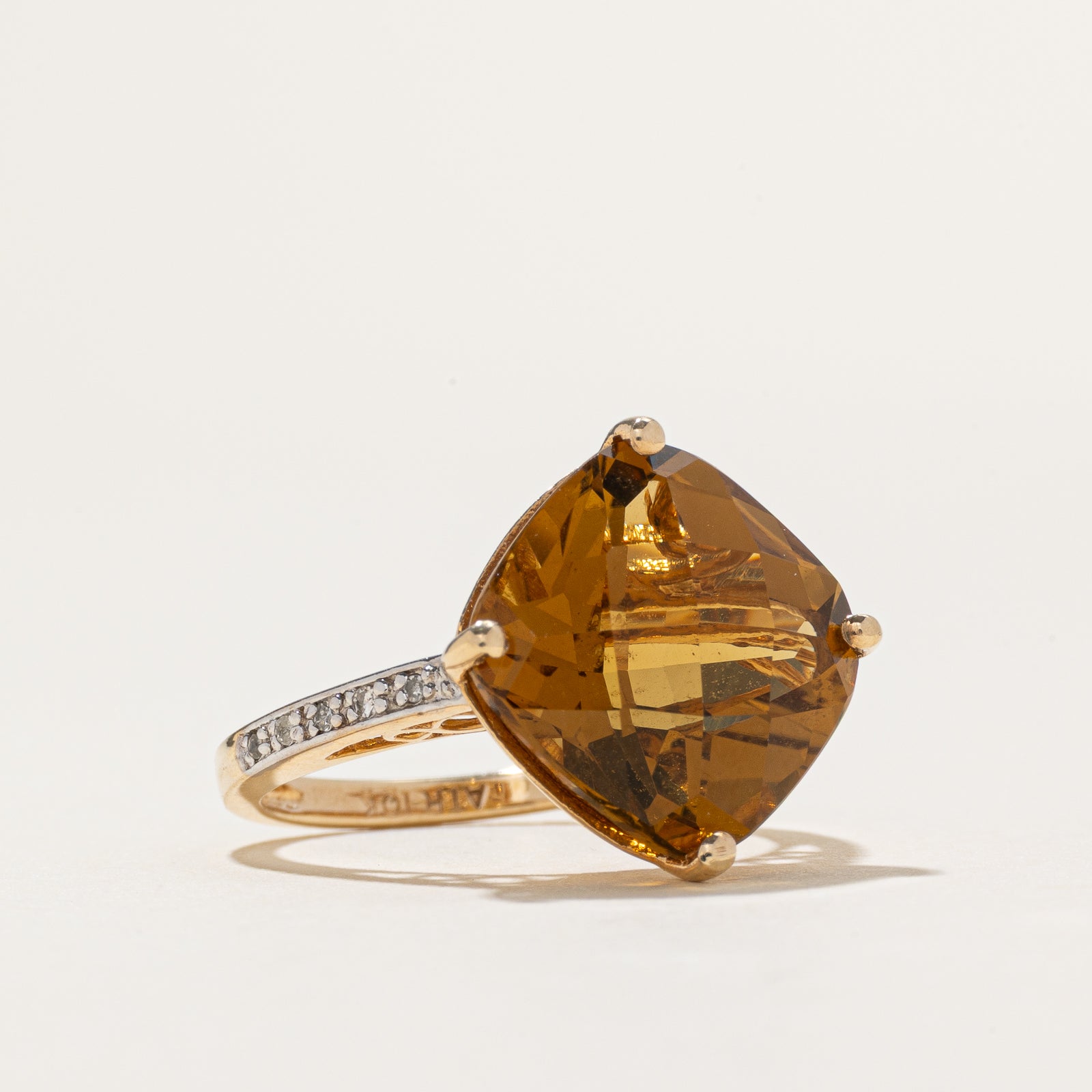 Checkerboard Cut Citrine & Diamond Ring | 6.60ct, 0.02ctw | SZ 7