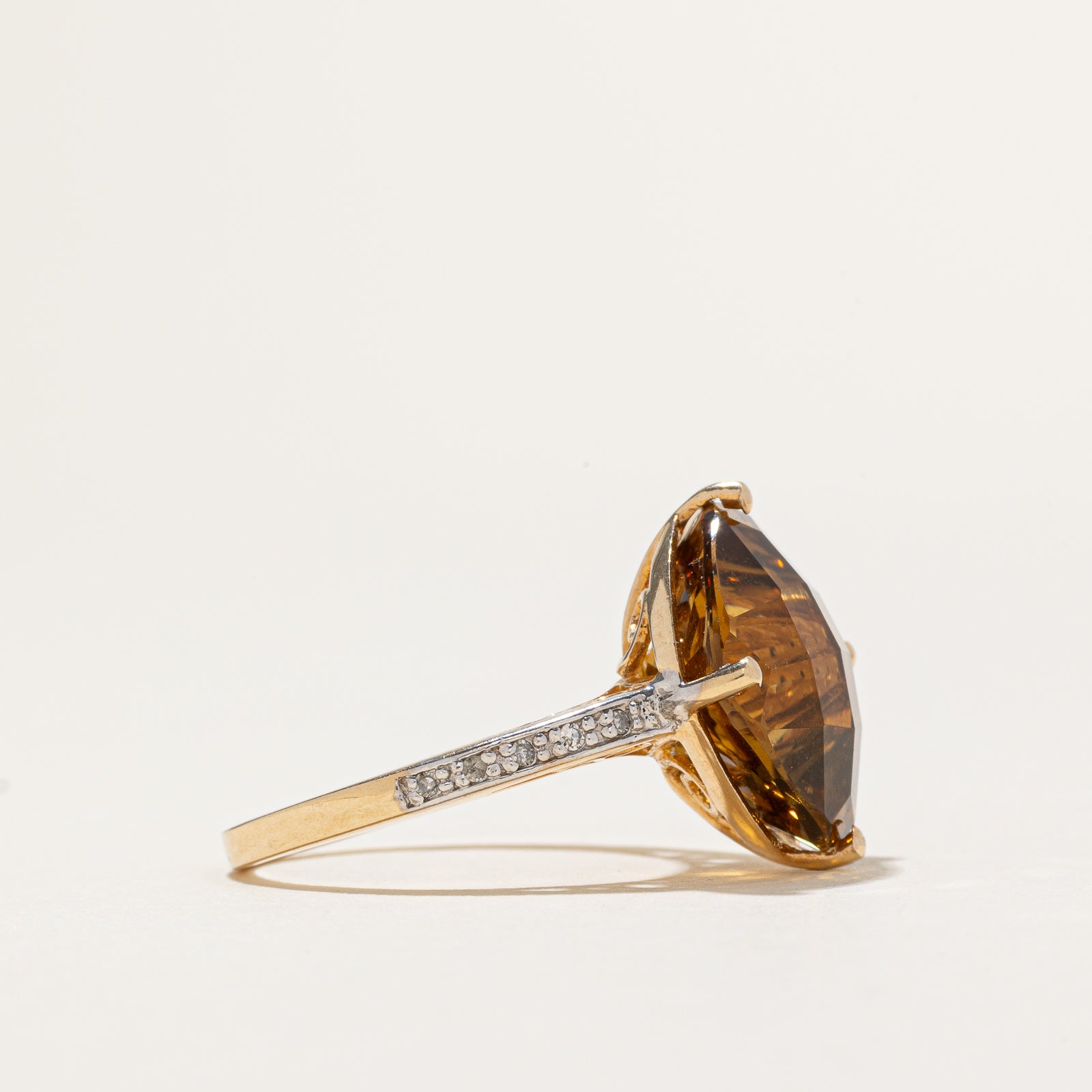 Checkerboard Cut Citrine & Diamond Ring | 6.60ct, 0.02ctw | SZ 7