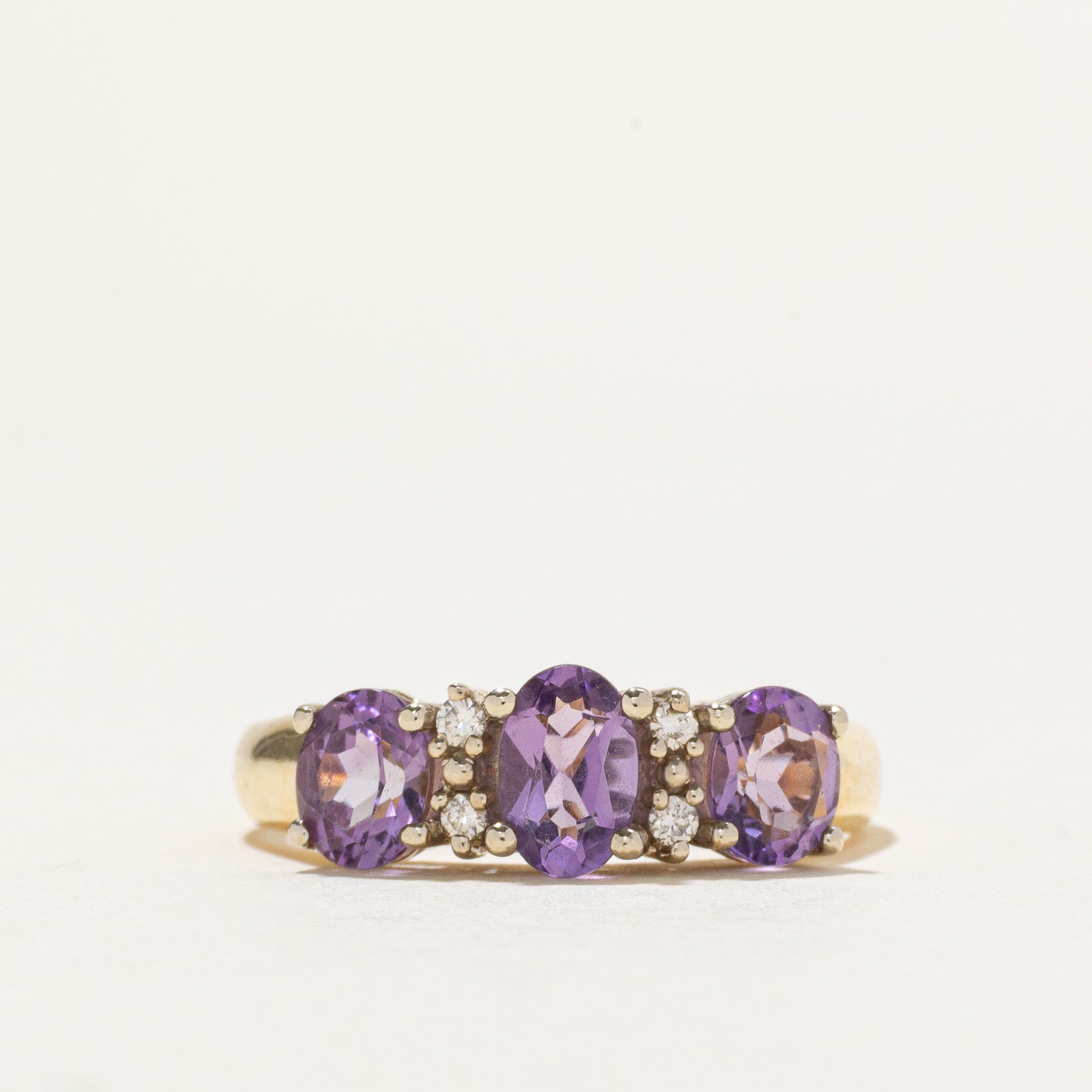 'Birks' Three Stone Amethyst & Diamond Ring | 0.85ctw, 0.02ctw | SZ 5.75