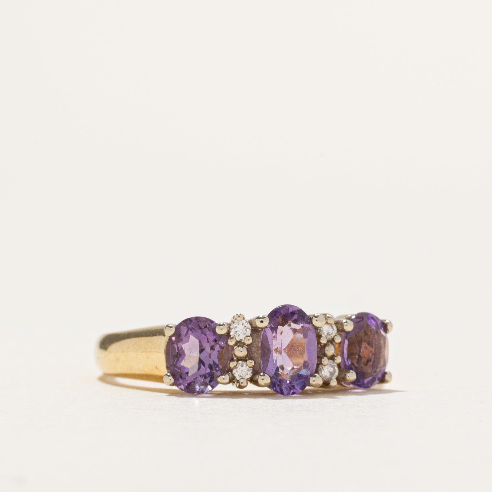 'Birks' Three Stone Amethyst & Diamond Ring | 0.85ctw, 0.02ctw | SZ 5.75
