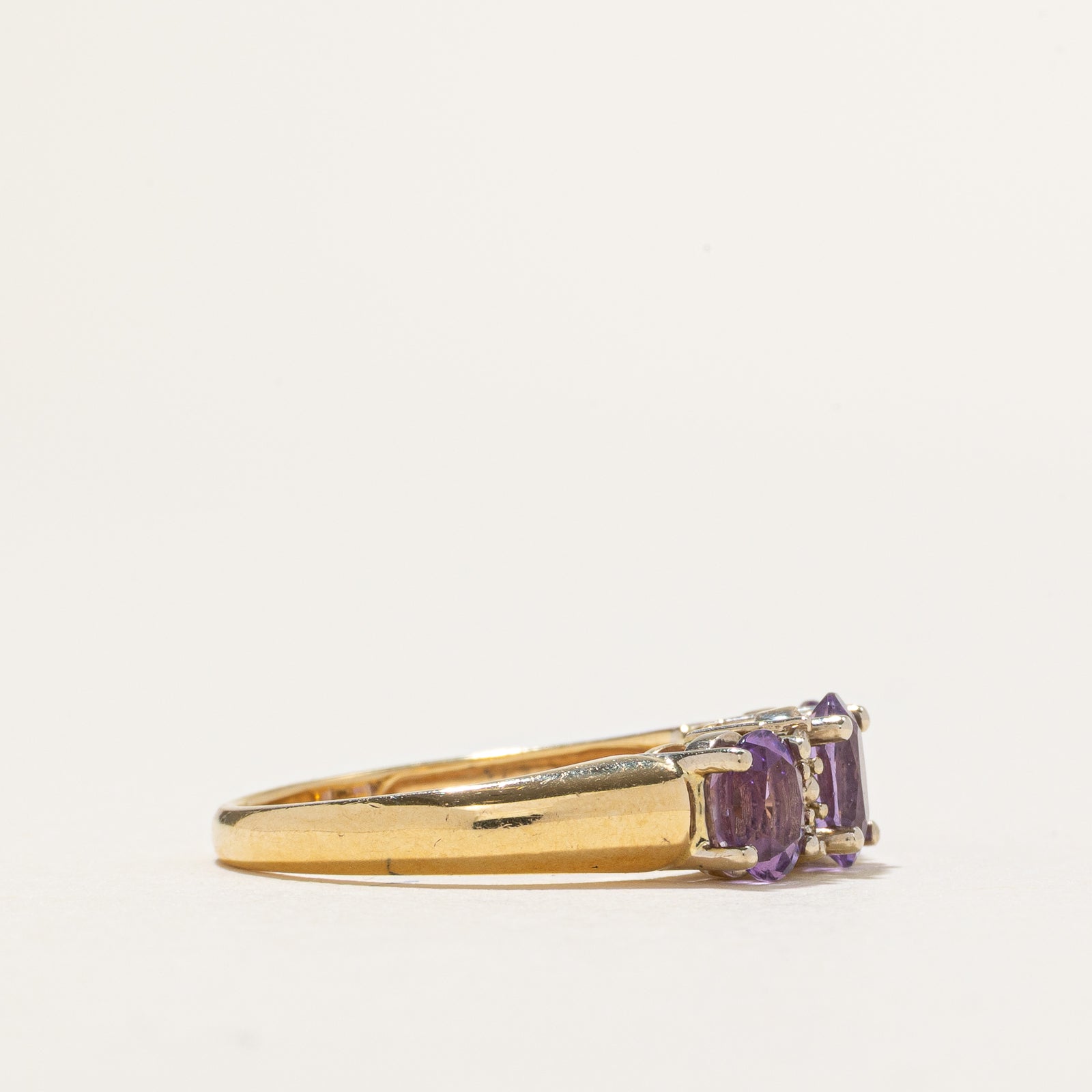 'Birks' Three Stone Amethyst & Diamond Ring | 0.85ctw, 0.02ctw | SZ 5.75