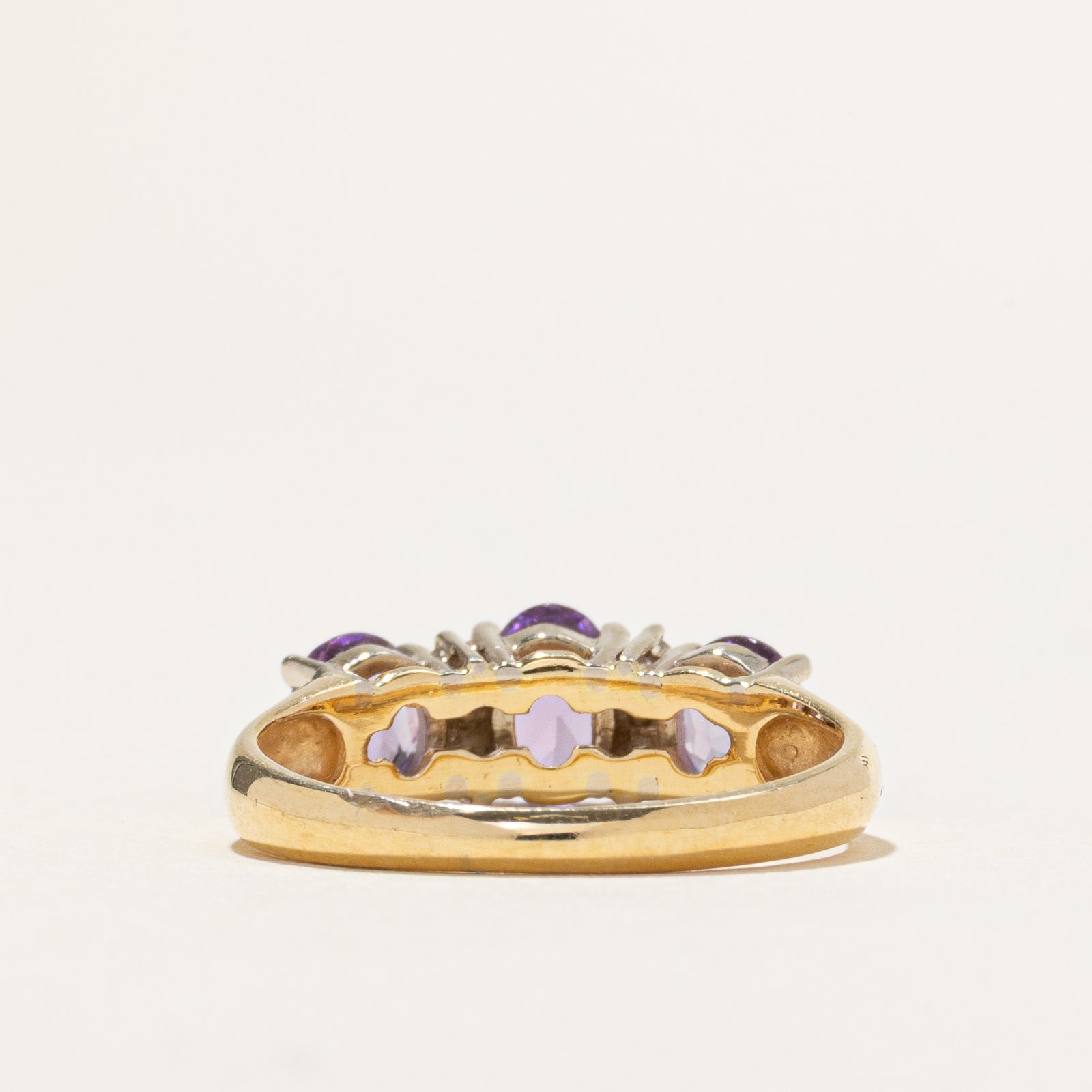 'Birks' Three Stone Amethyst & Diamond Ring | 0.85ctw, 0.02ctw | SZ 5.75