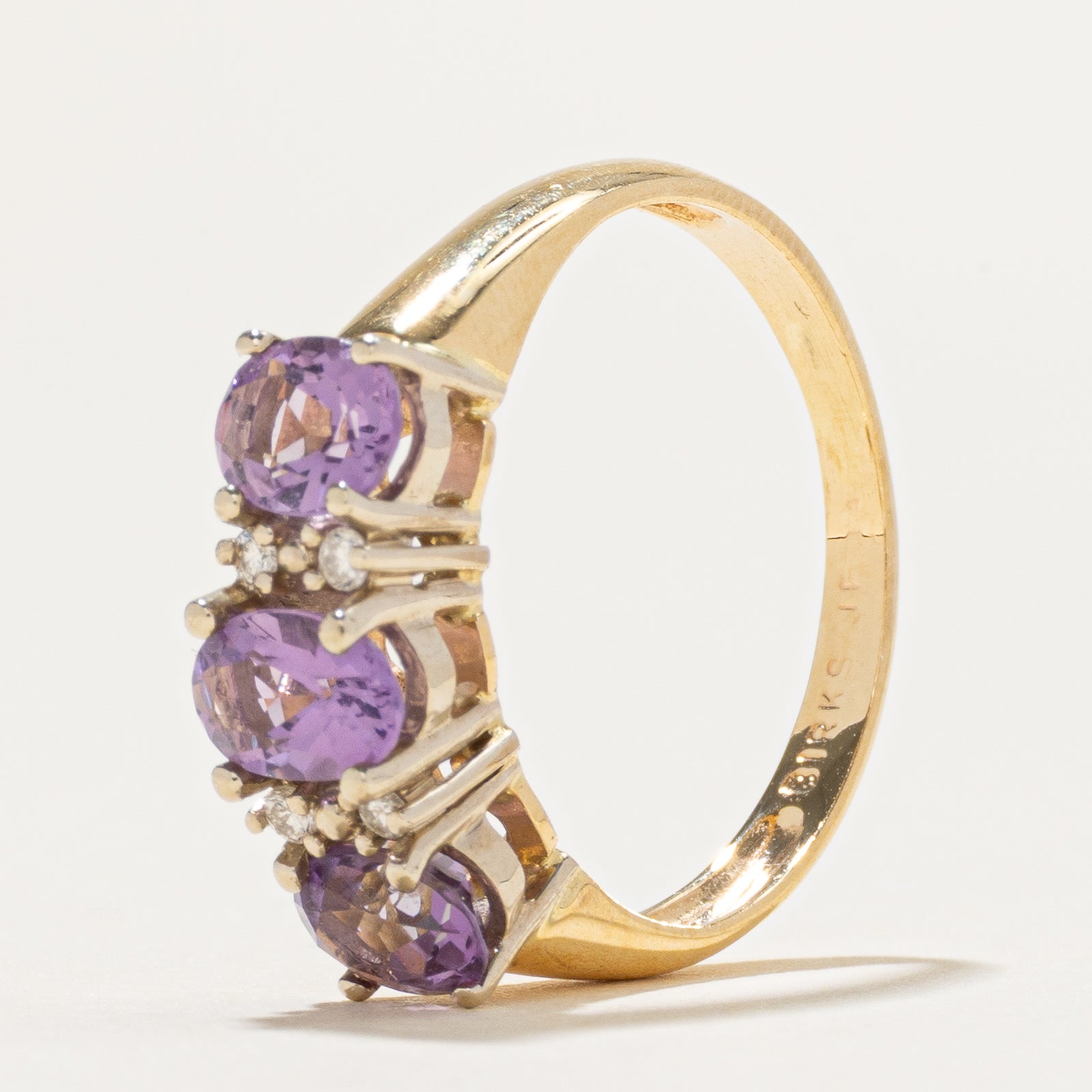 'Birks' Three Stone Amethyst & Diamond Ring | 0.85ctw, 0.02ctw | SZ 5.75