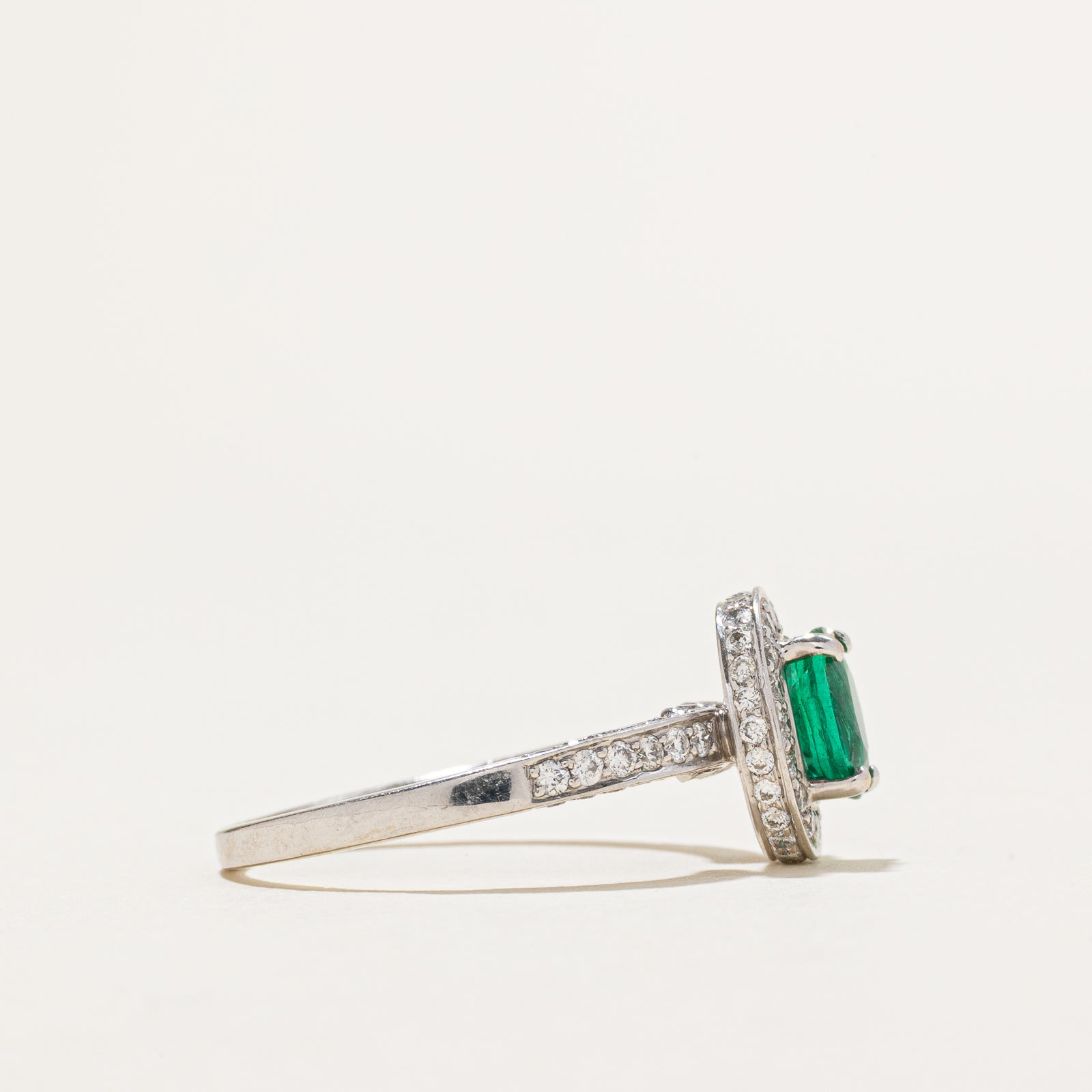 Oval Cut Emerald & Diamond Halo Ring | 0.57ct, 0.45ctw | SZ 8