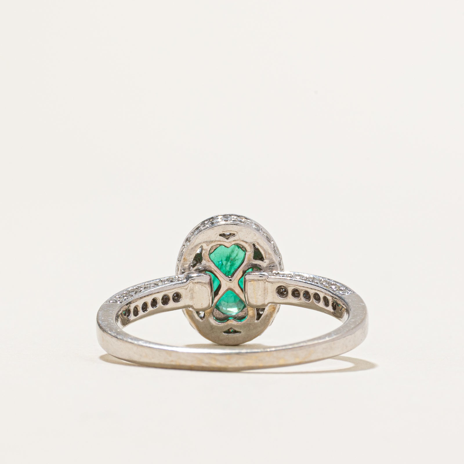 Oval Cut Emerald & Diamond Halo Ring | 0.57ct, 0.45ctw | SZ 8