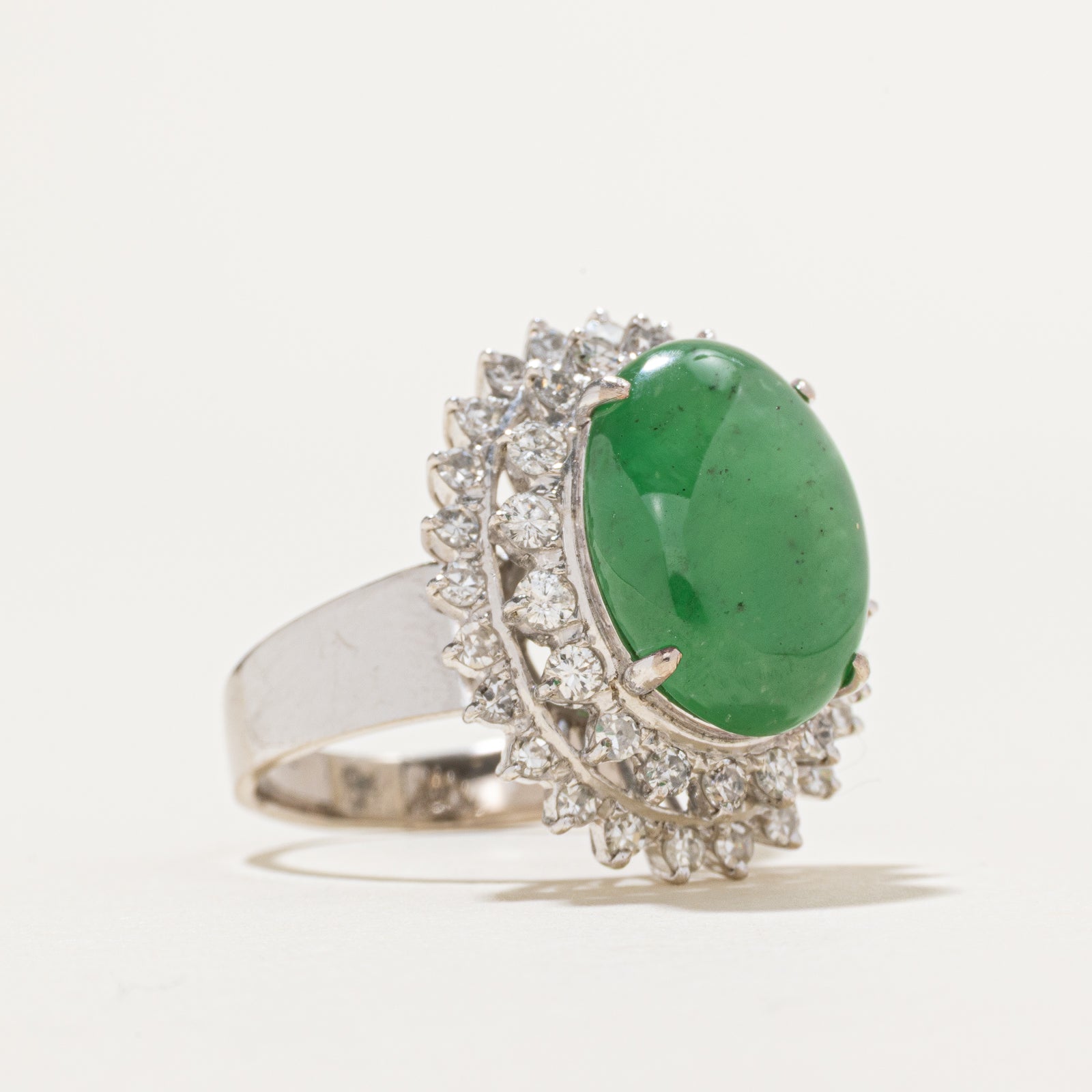 Jadeite & Diamond Halo Cocktail Ring | 8.00ct | 0.72ctw | SZ 6.5