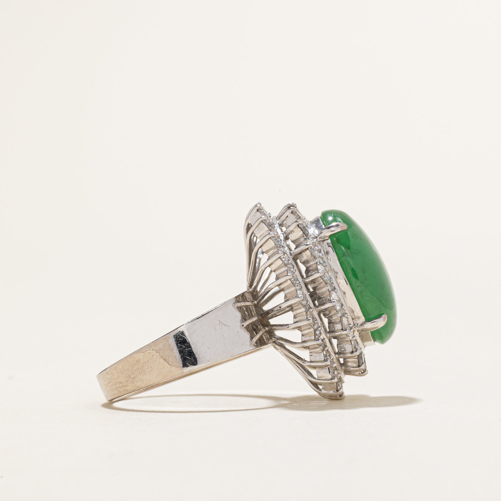 Jadeite & Diamond Halo Cocktail Ring | 8.00ct | 0.72ctw | SZ 6.5