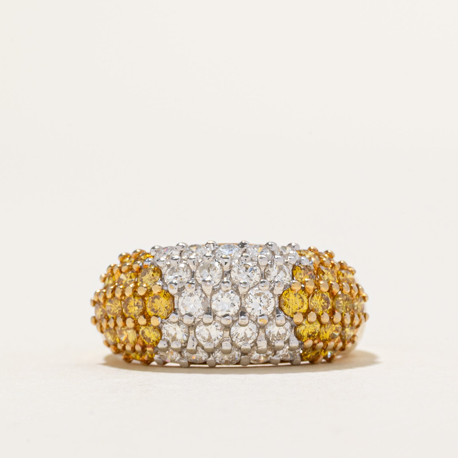 Pavé Set Yellow & White Diamond Dome Ring | 1.00ctw | SZ 5.75