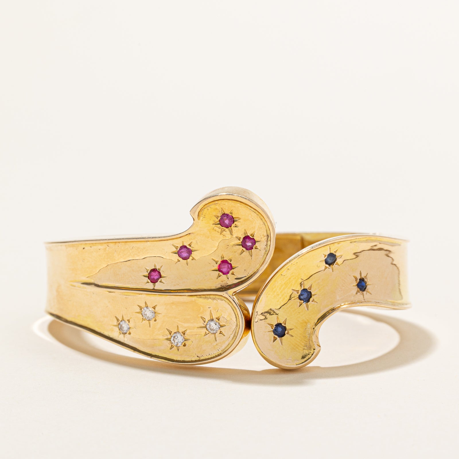 Scattered Ruby, Sapphire & Diamond Bangle | 0.32ctw, 0.12ct | 6.5"
