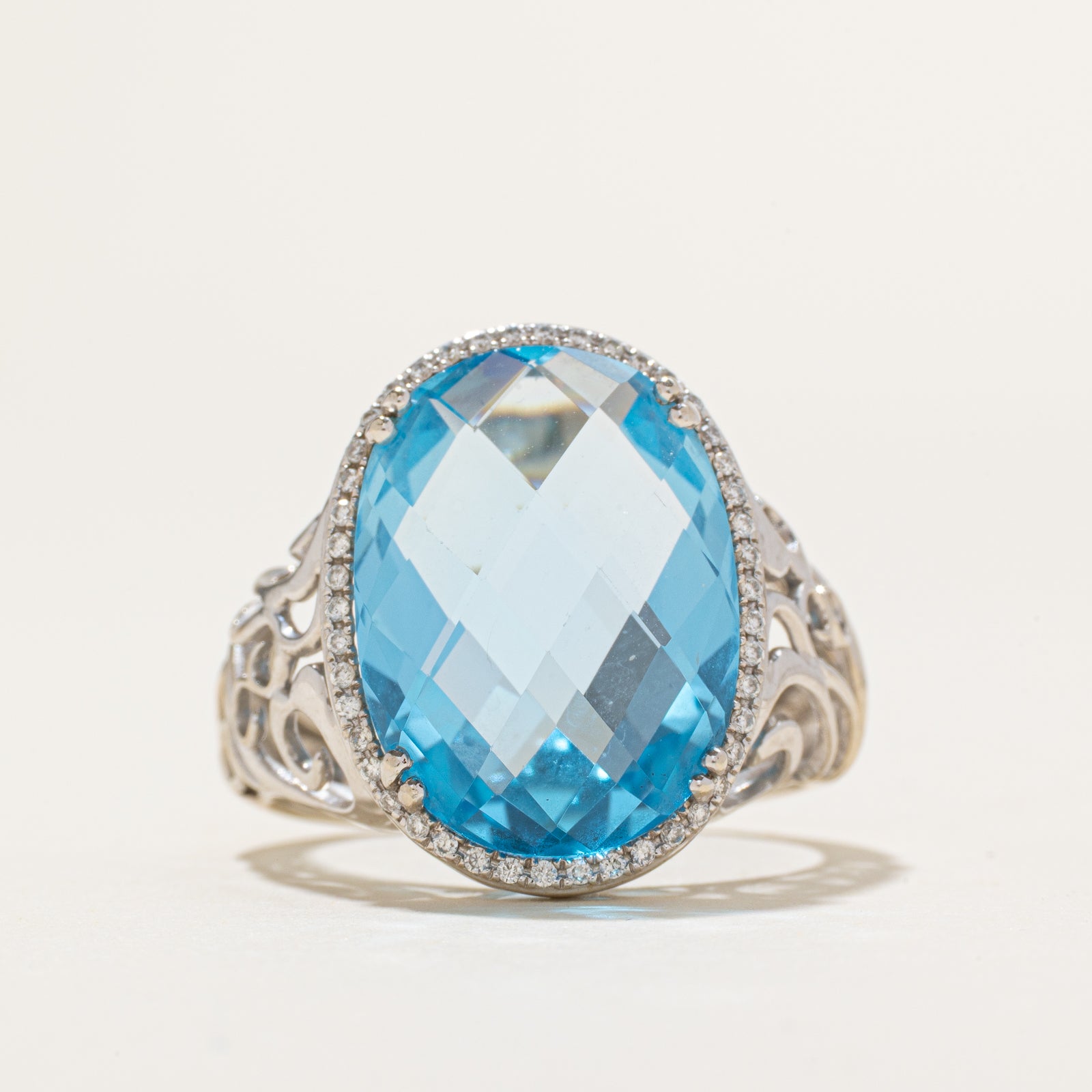Solitaire Checkerboard Topaz & Diamond Cocktail Ring | 11.00ct, 0.05ctw | SZ 8.5
