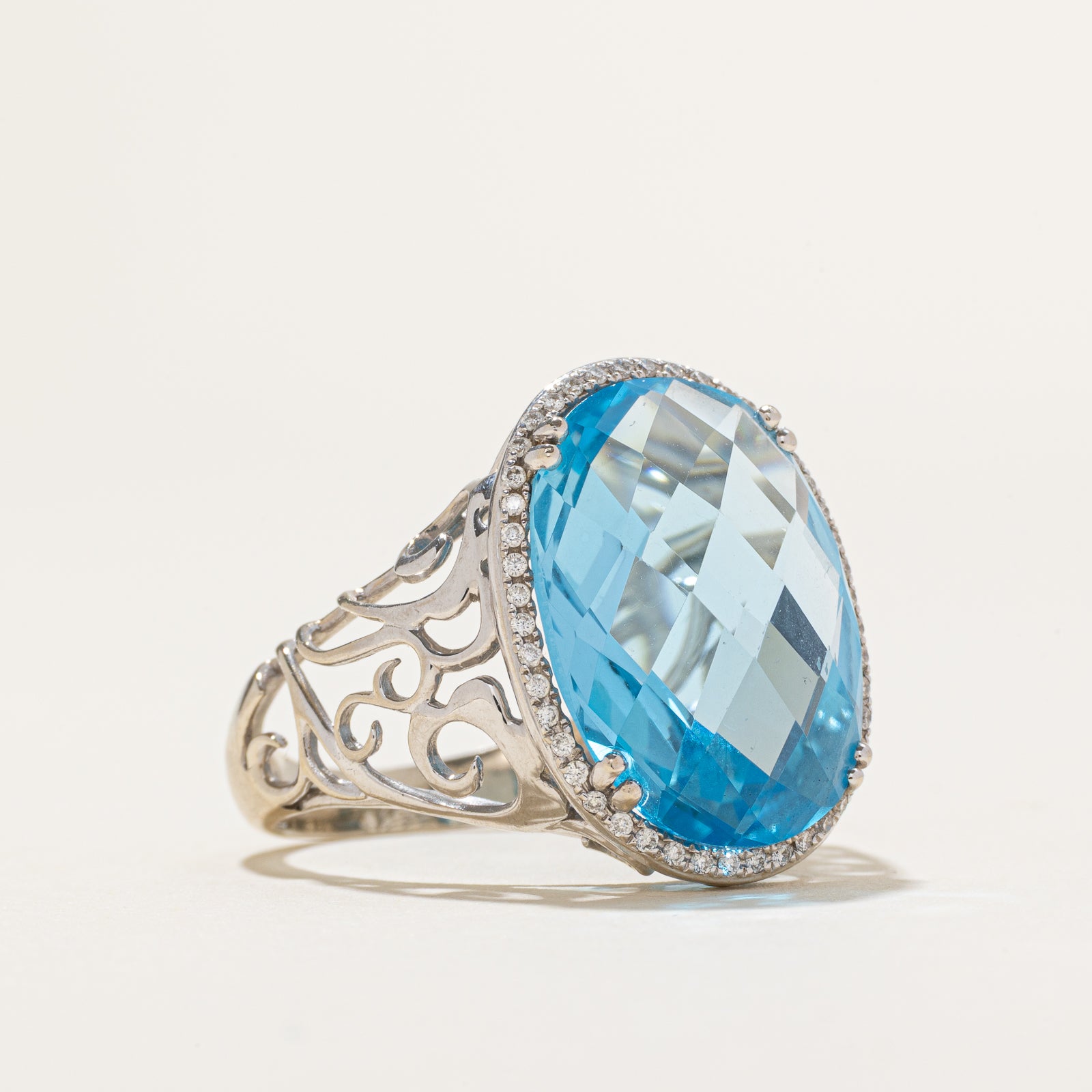 Solitaire Checkerboard Topaz & Diamond Cocktail Ring | 11.00ct, 0.05ctw | SZ 8.5