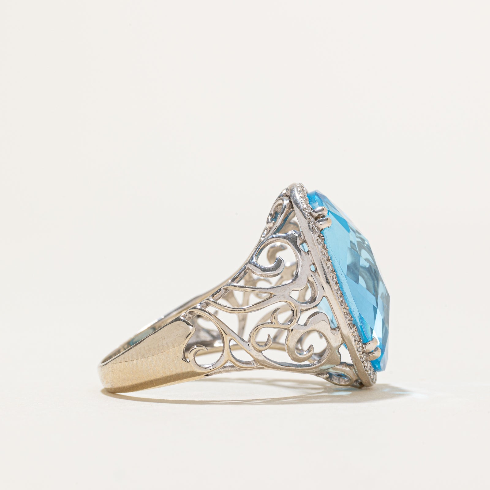 Solitaire Checkerboard Topaz & Diamond Cocktail Ring | 11.00ct, 0.05ctw | SZ 8.5