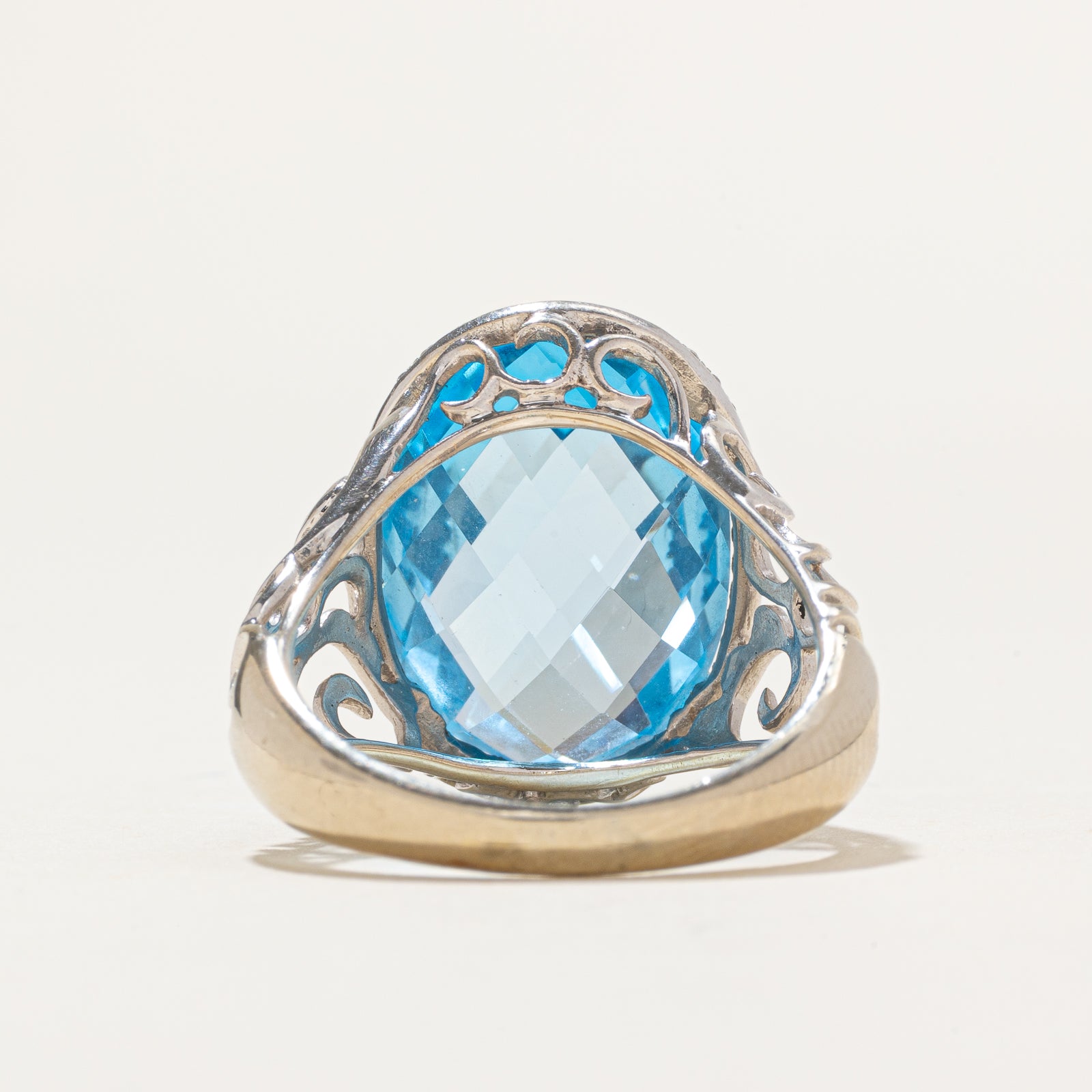 Solitaire Checkerboard Topaz & Diamond Cocktail Ring | 11.00ct, 0.05ctw | SZ 8.5